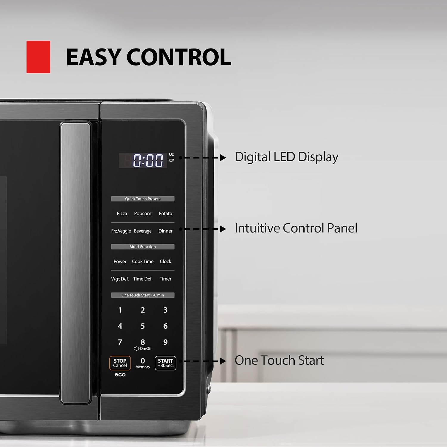 TOSHIBA Countertop Microwave Oven, 0.9 Cu.Ft, 900W, Black Stainless Steel