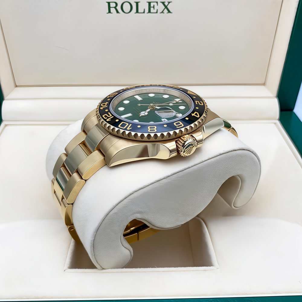 [Super Clone]Rolex 40mm GMT Master II Yellow Gold Green Dial - 116718gso