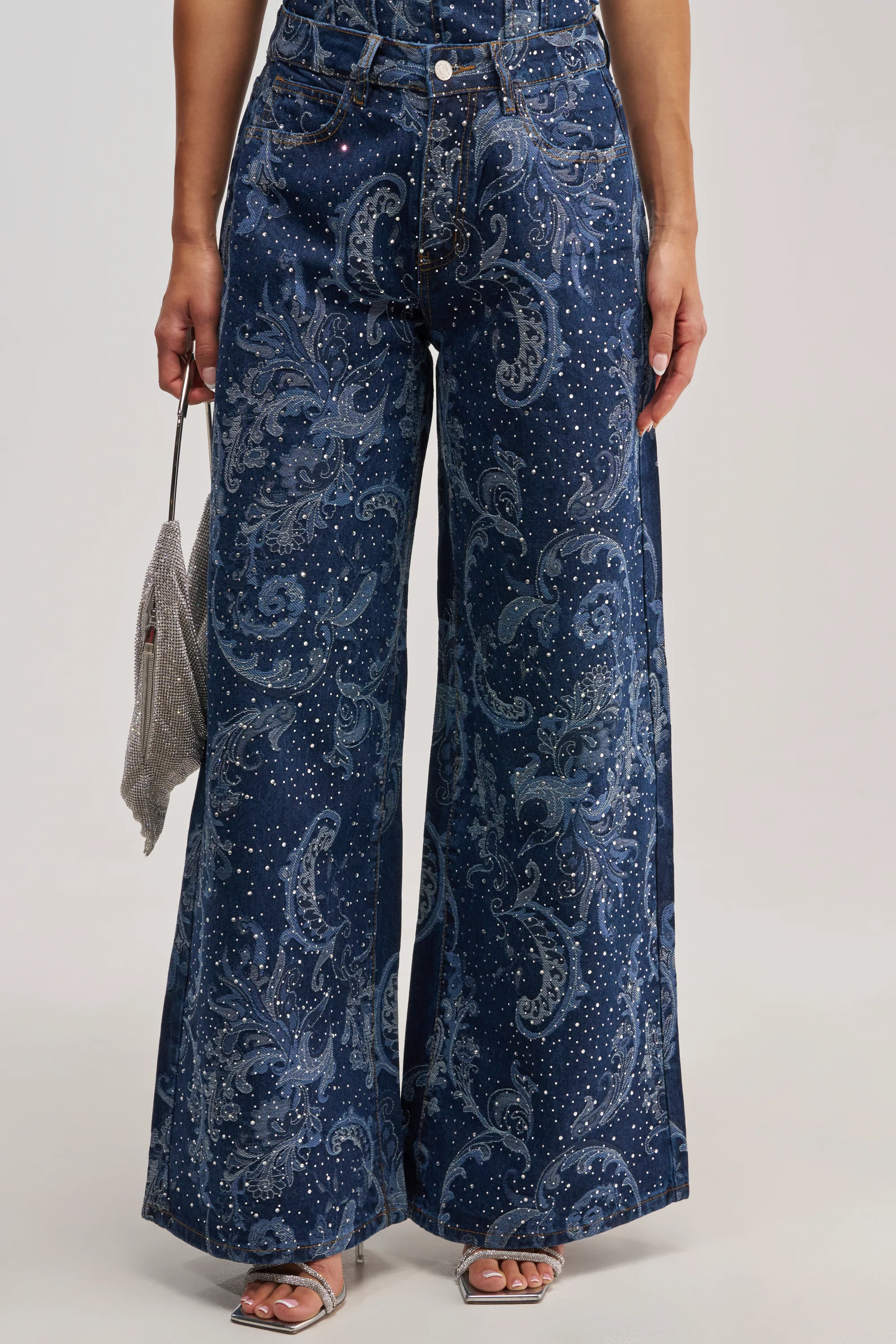 ELEVATED WIDE LEG DENIM WITH RHINESTONES - Akira Store