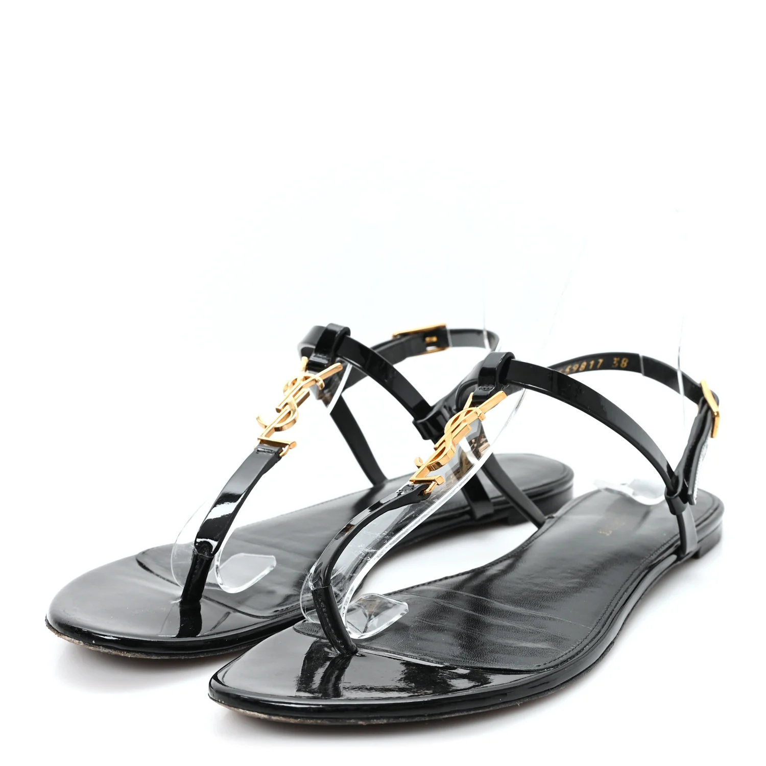Patent Calfskin Cassandra Monogram Sandals 38 Black
