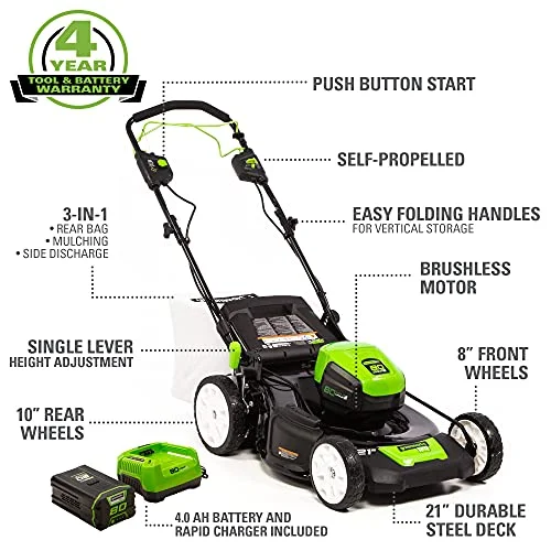 Pro 80V 21-Inch Brushless Self-Propelled Lawn Mower, 4Ah Battery Included MO80L410 - Image 2