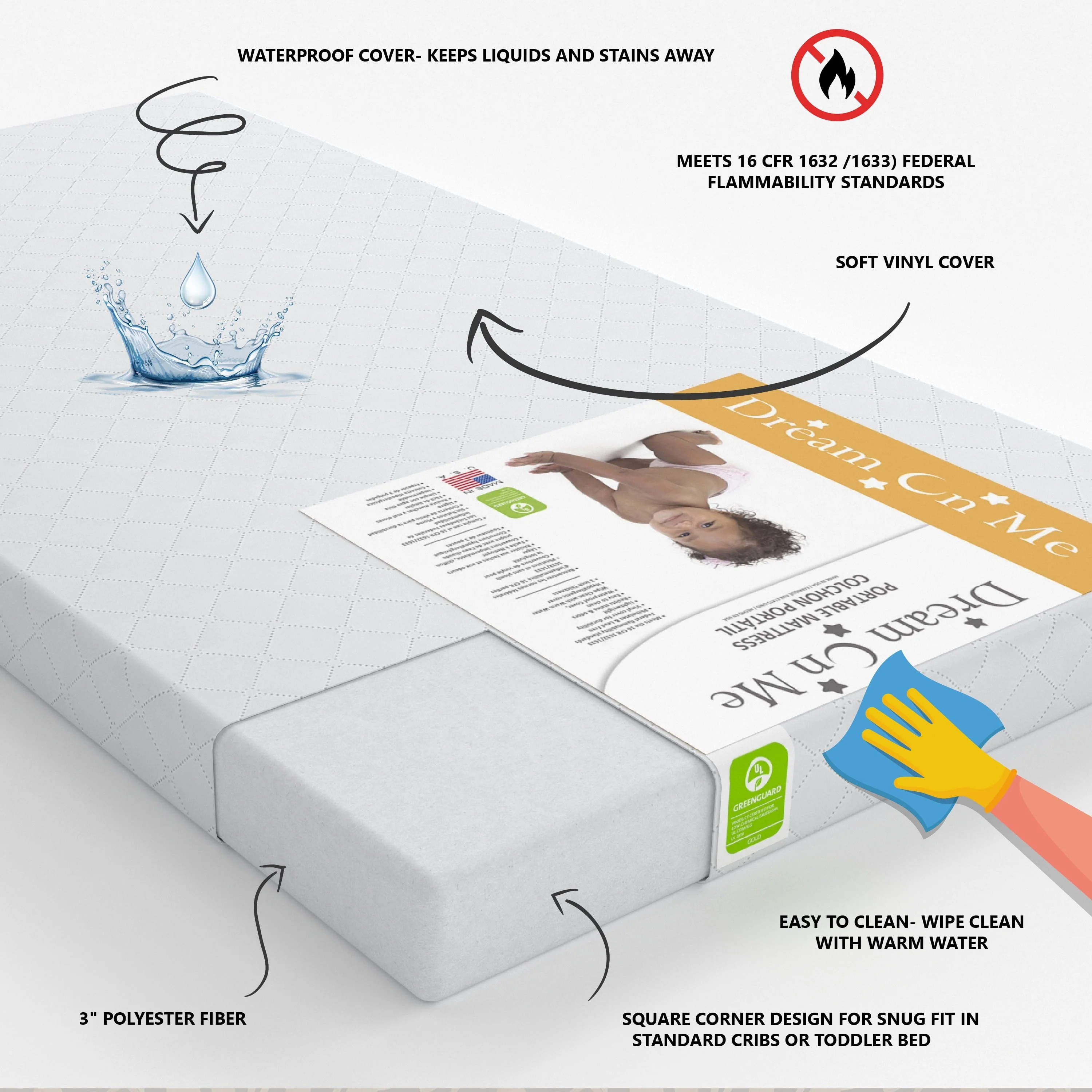 on Me, Sunset 3" Extra Firm Fiber Portable Crib Mattress - Image 2