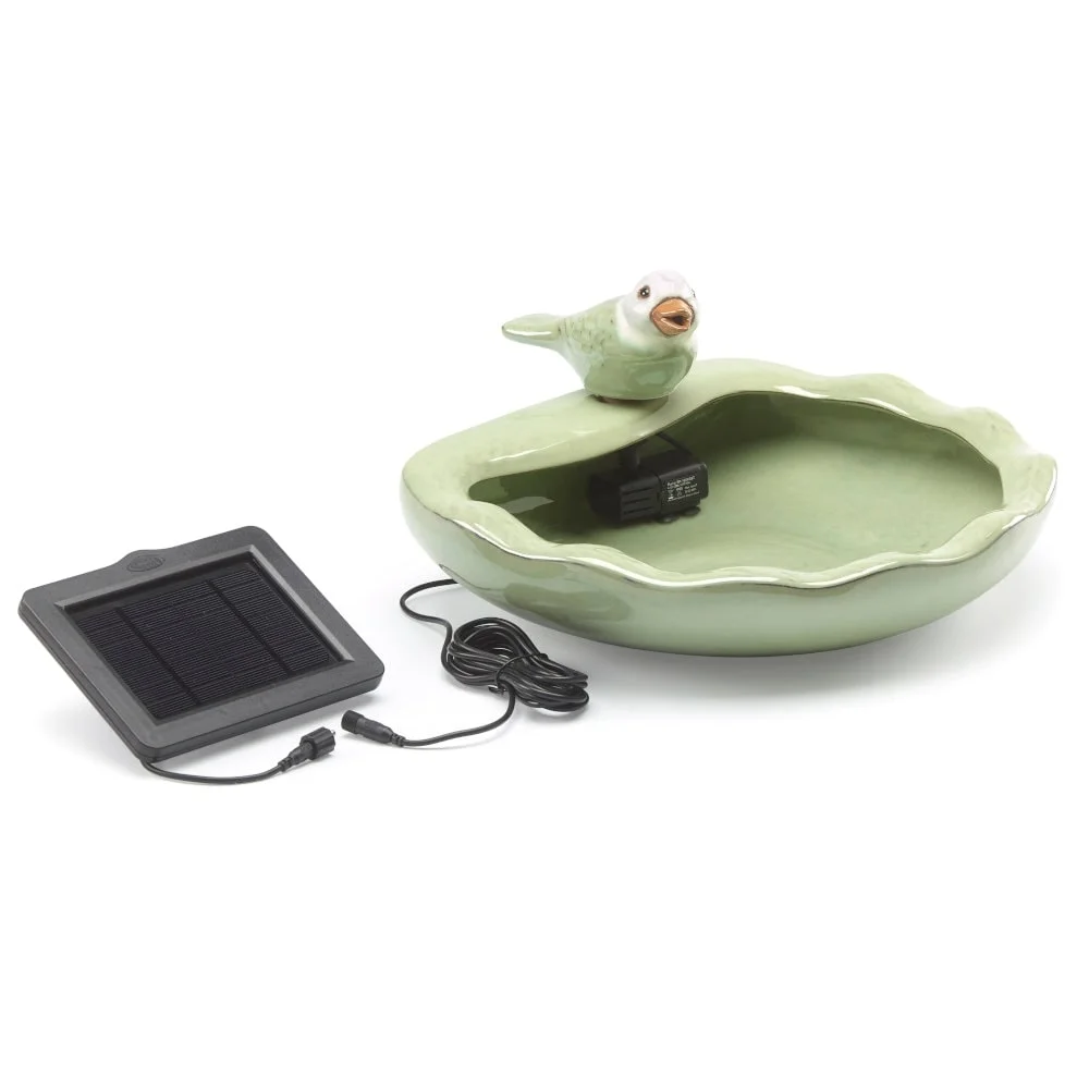 Black Clay Ceramic Bird Solar Fountain - Image 3