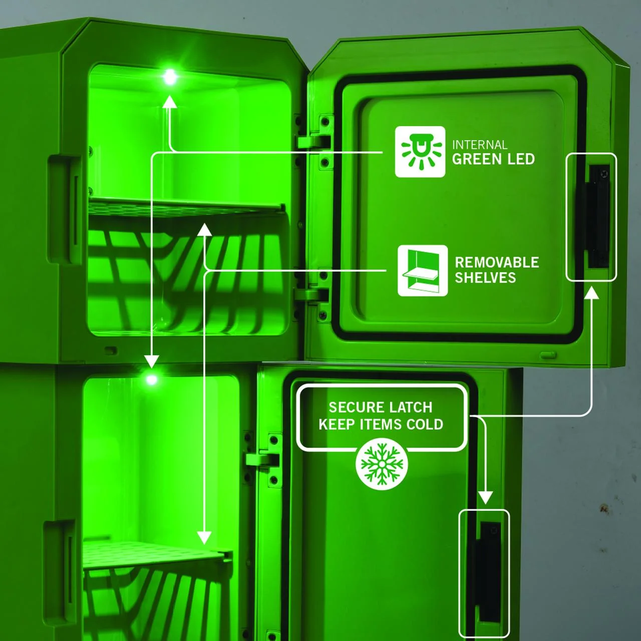 Creeper Mini Fridge 2 Door, 8L, Green, 25.2" H 9.5" W 9.1" D - Image 8