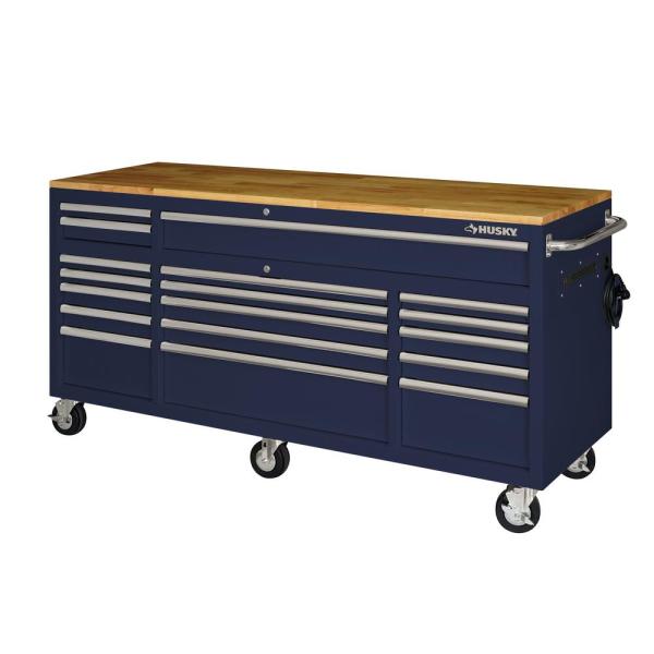 Établi mobile de 18 tiroirs de 183 cm (72 po) avec plateau en bois massif bleu brillant