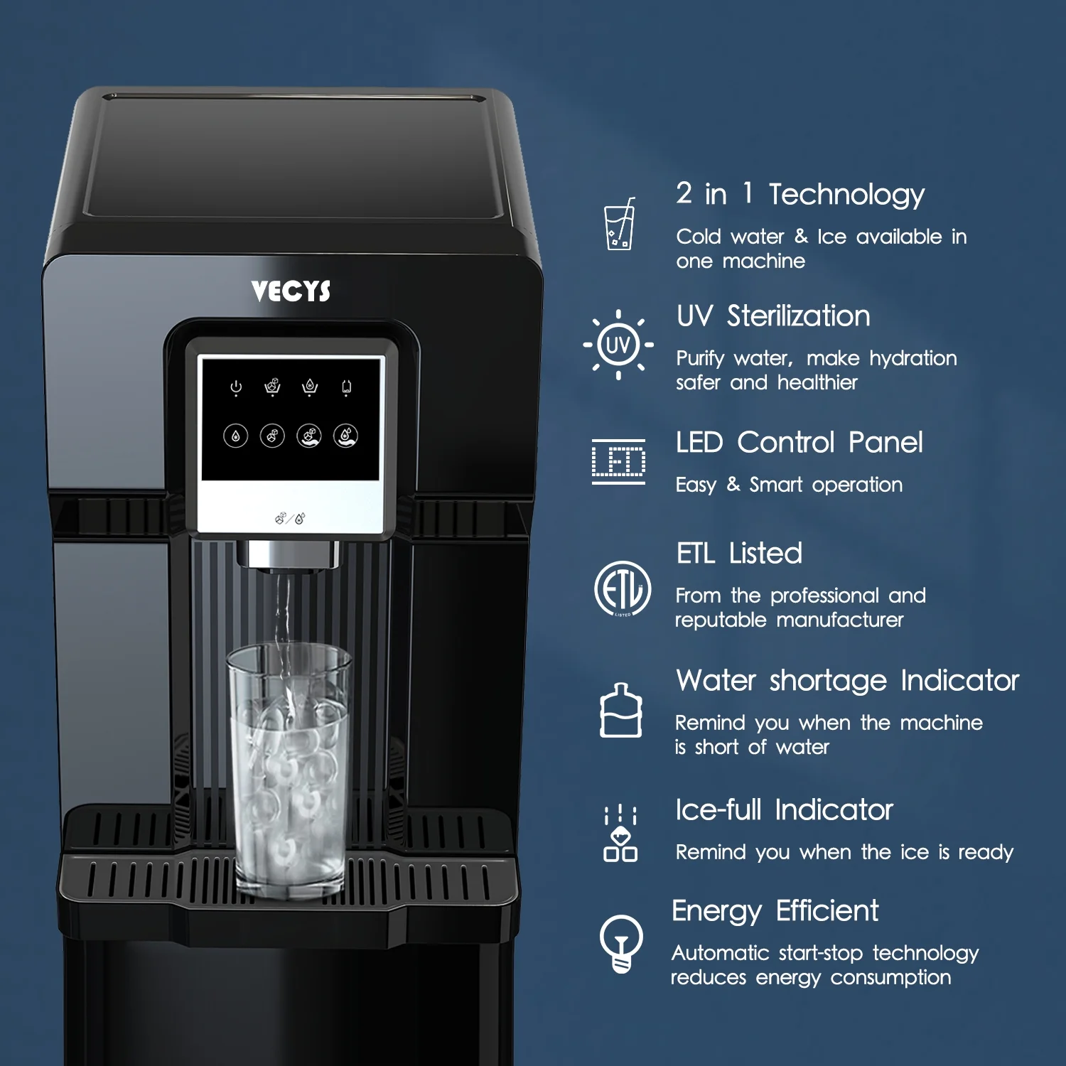 3 5 gal Bottom Loading Cold Water Cooler with Ice Supply, 18LBS Daily Ice Making Image 3
