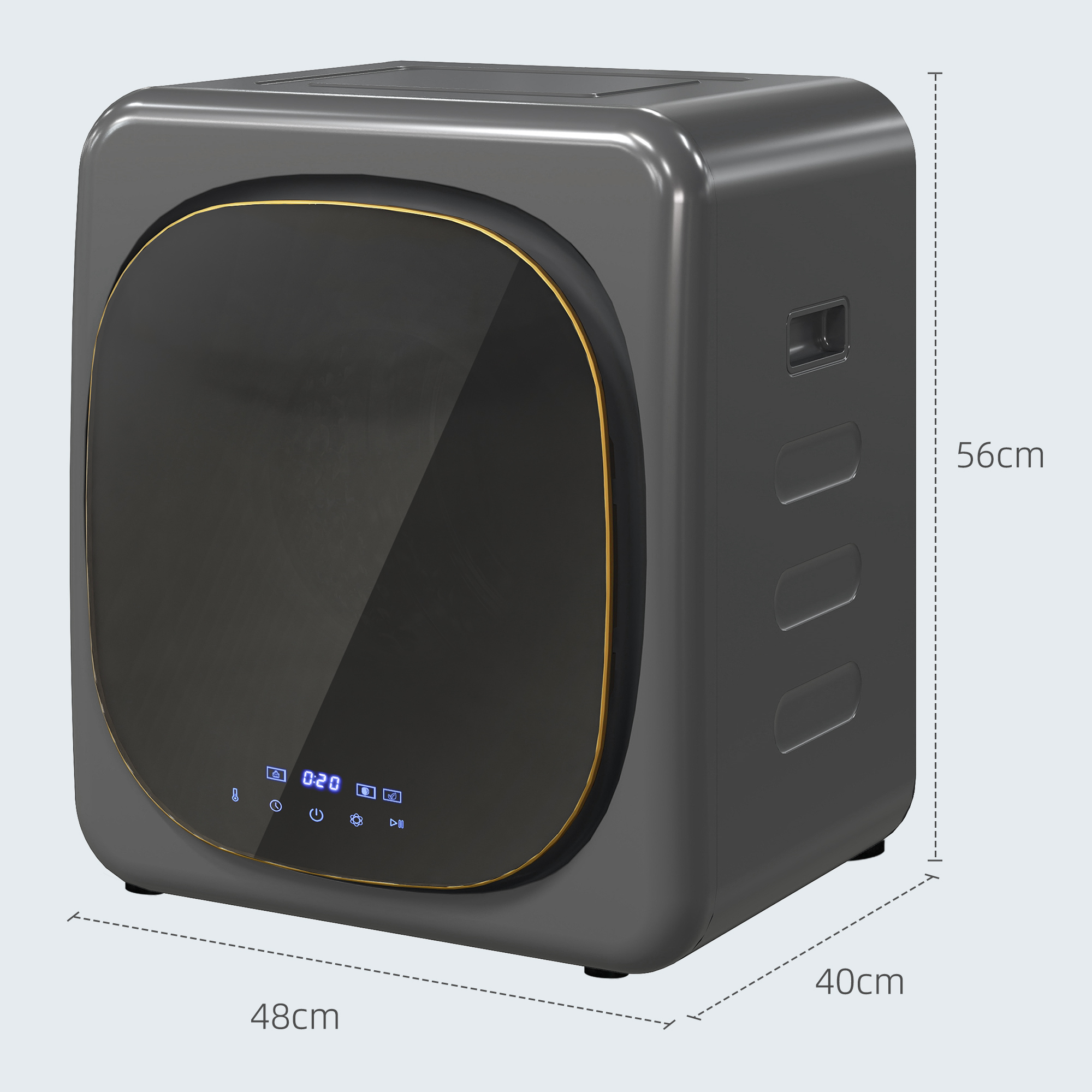 HOMCOM Wasdroger met UV-Desinfectie, Compact Ontwerp, 4 kg Capaciteit, Roestvrij Staal, Grijs