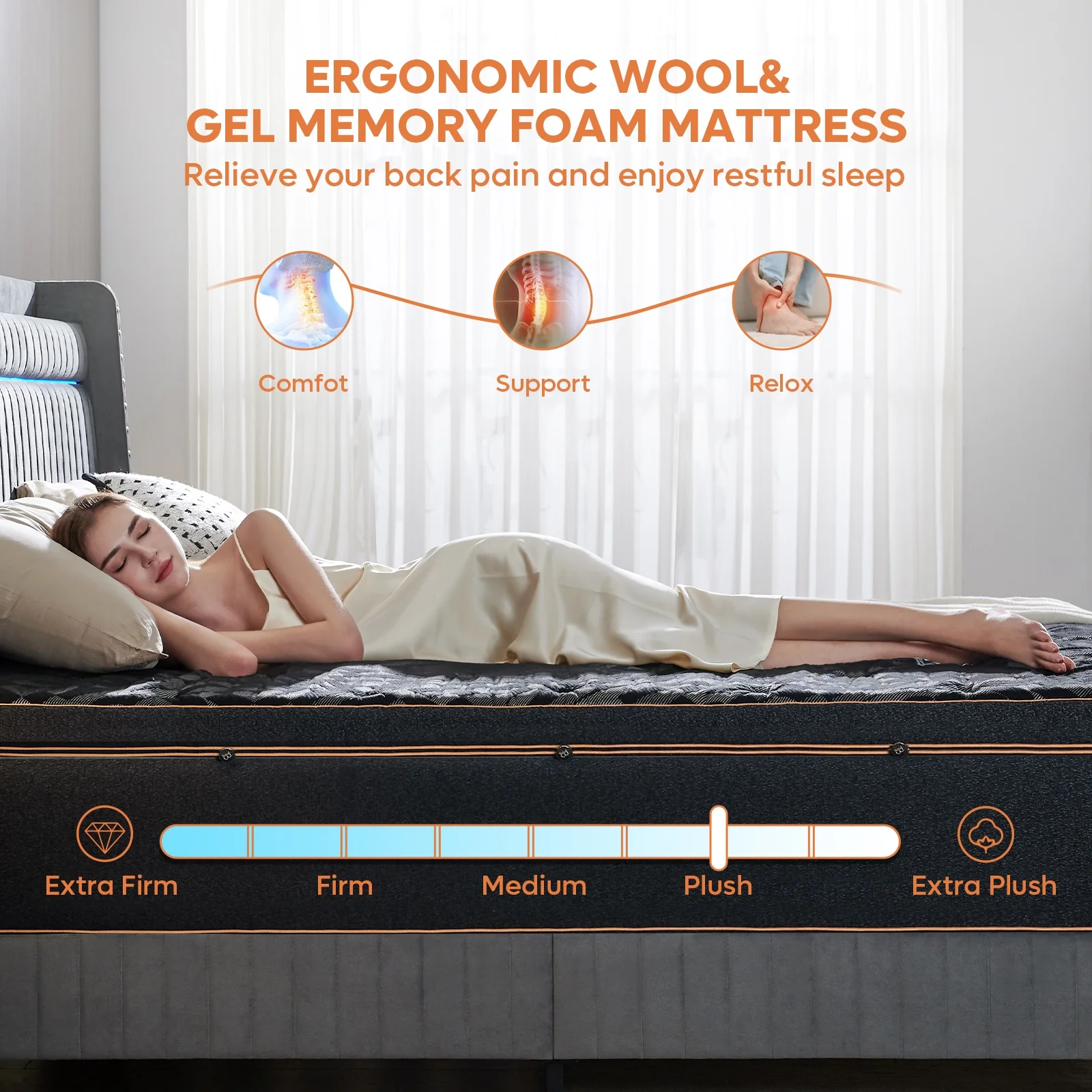 14" King Size Gel Memory Foam Mattress with Plush Pillow Top for Side Sleeper, CertiPUR-US Certified, Black(King/14 in) - Image 3