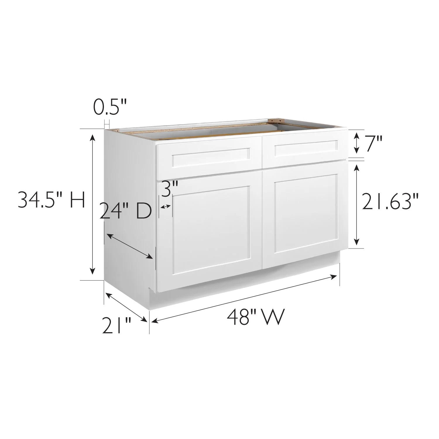 Design House Brookings Ready to Assemble Wood Shaker 2 - Door and 2 - Drawer Kitchen Base Cabinet (48 x 34.5 x 24), Sherwin Williams? White