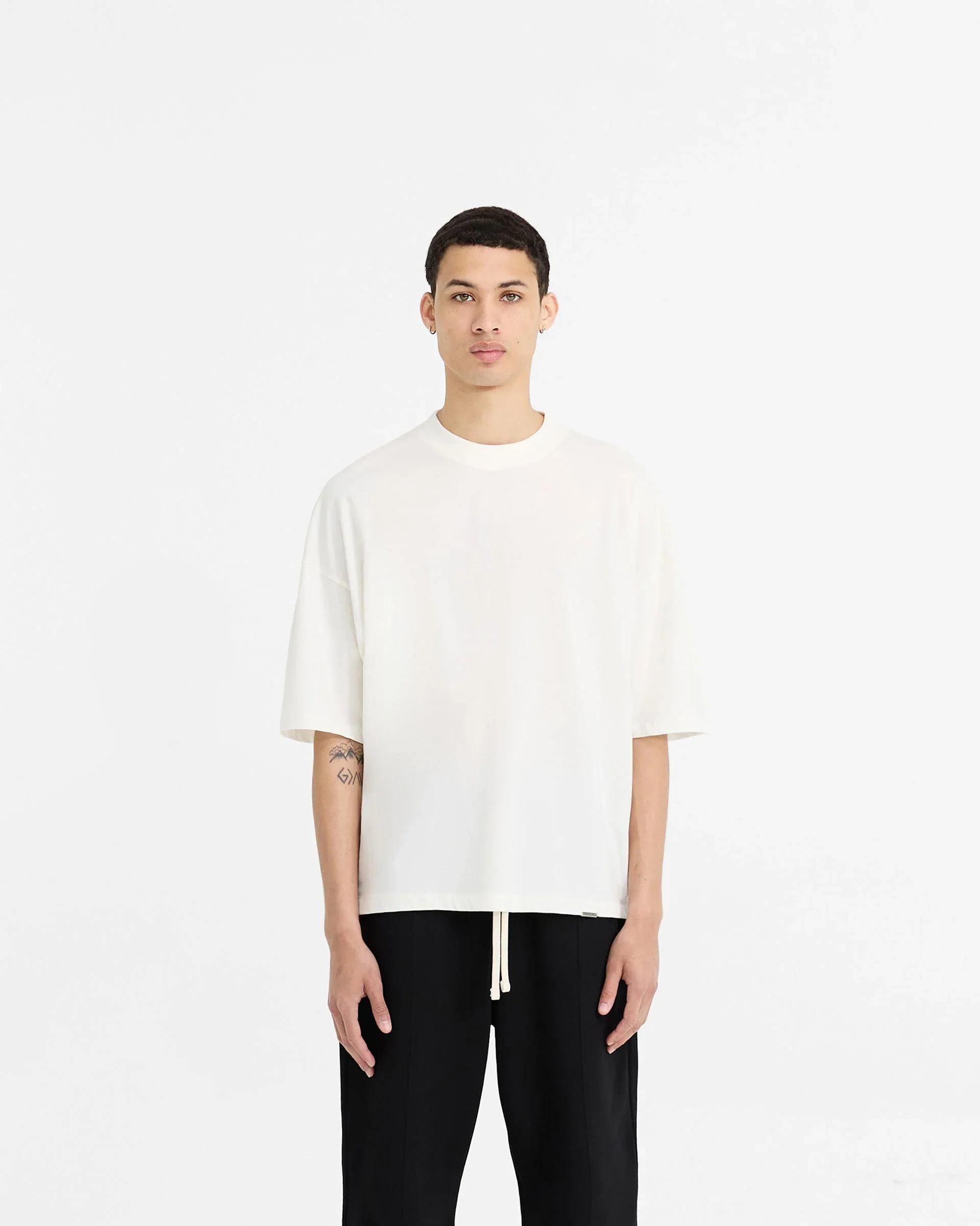 2 x Initial Boxy T-Shirt - Flat White & Black