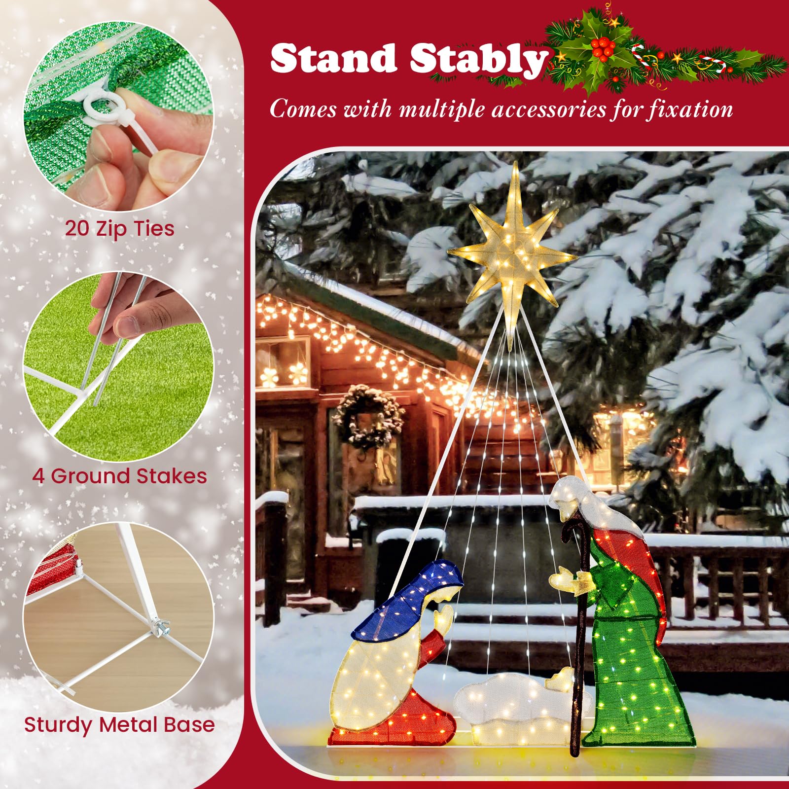 Tangkula 6 FT Christmas Lighted Nativity Scene Set, Pre-Lit Xmas Scene with 240 LED Lights