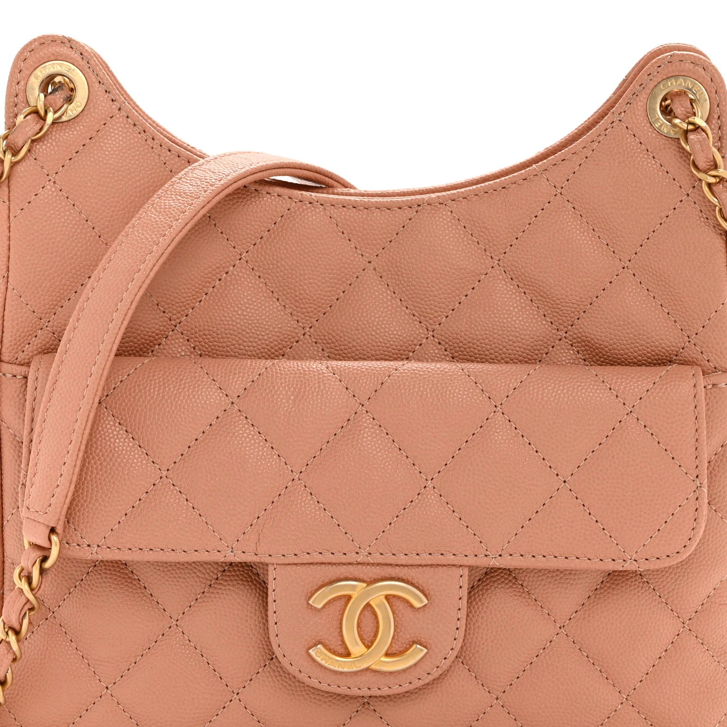 Caviar Quilted Wavy CC Hobo Beige