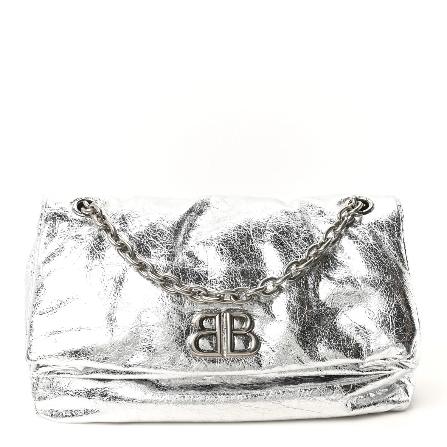 Metallized Arena Calfskin Medium Monaco Chain Shoulder Bag Silver