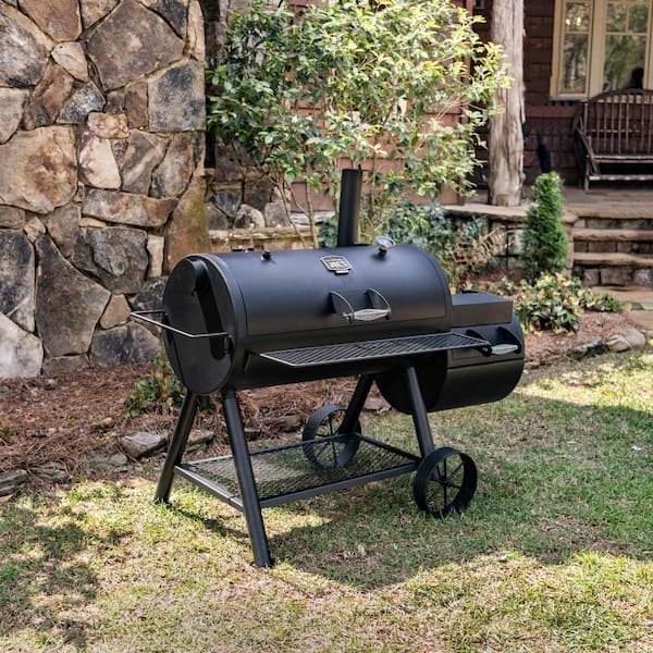 Longhorn Reverse Flow Offset Charcoal Smoker Grill in Black with 1,060 sq in Cooking Space Image 8