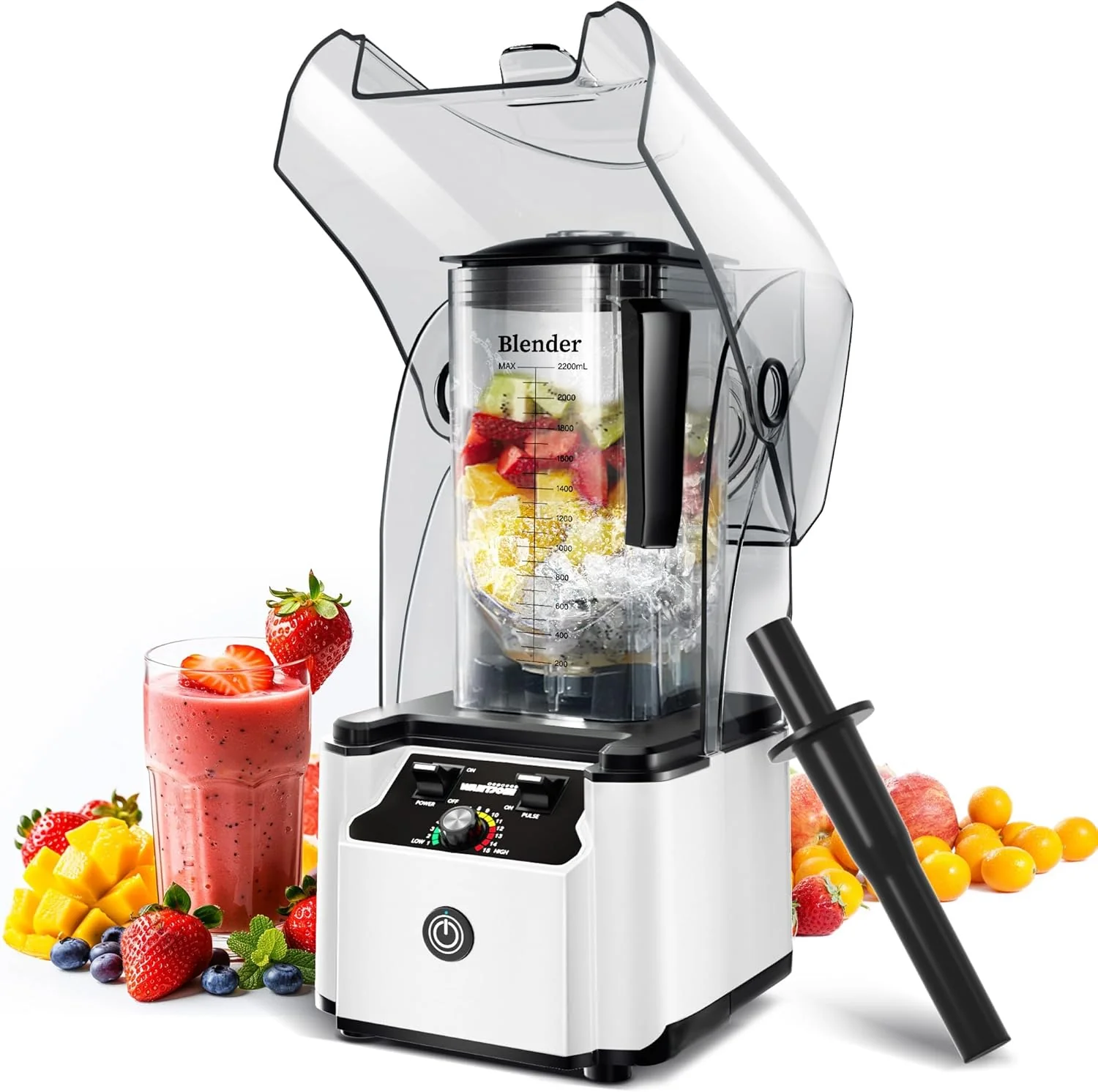 Blender professionnel WantJoin avec enceinte insonorisée, 2200 W, puissant et silencieux, autonettoyant, noir.