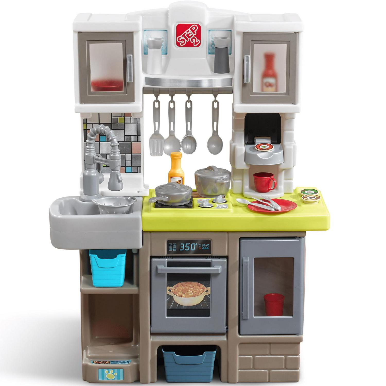Contemporary Chef Brown and White Toddler Plastic Play Kitchen
