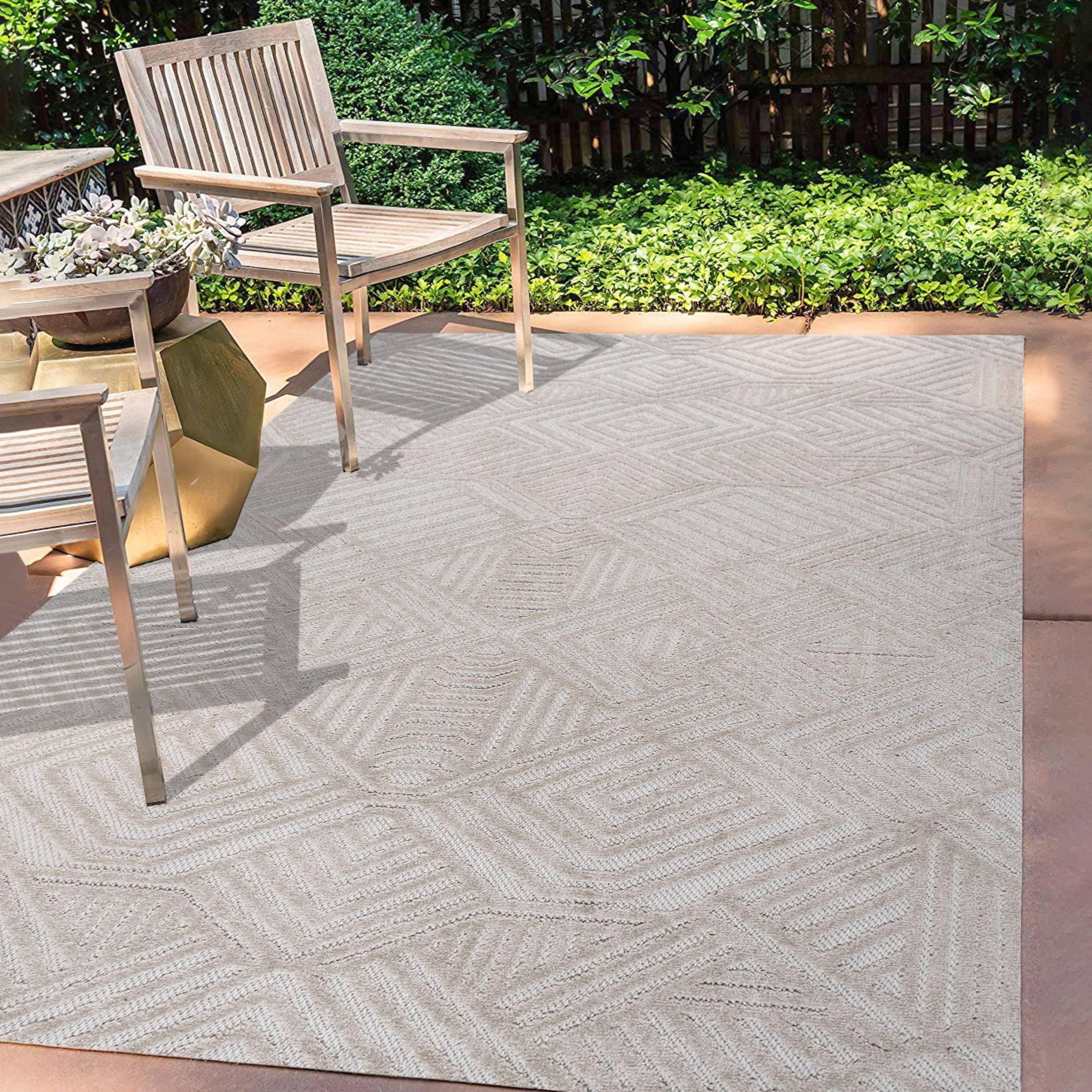 Jonathan Y Jordan High-Low Pile Art Deco Geometric Indoor/Outdoor Area Rug - Beige - 3x5 Feet