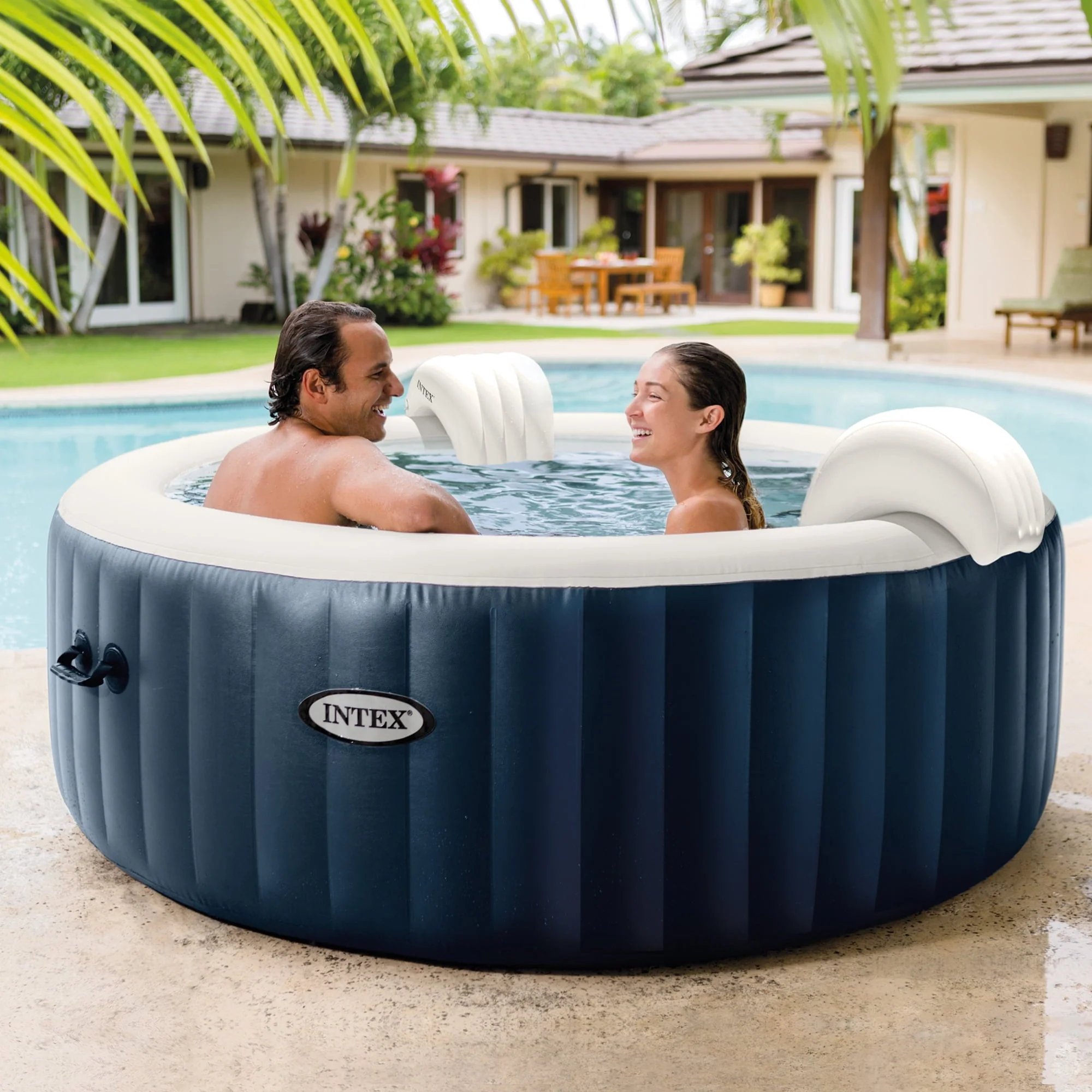 Intex Purespa Plus 6 Person Inflatable Round Hot Tub with 170 Airjets, Blue