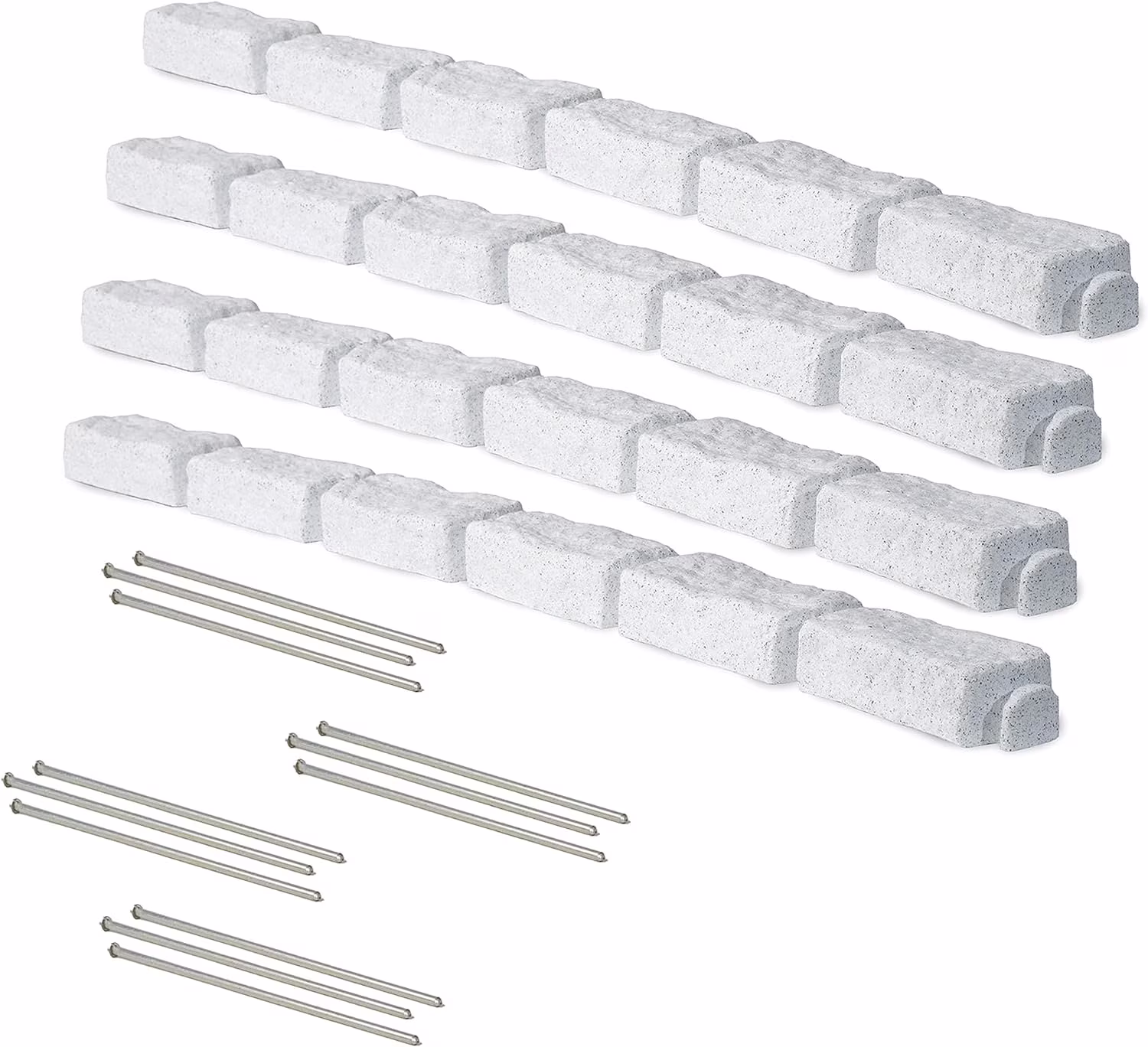Beuta Landscape Edging | Garden Edging Border | No Dig Faux Stone Bricks for Lawn Edging, Flower beds, Pathways & Yard�C 4 Packs | Each Section Has 6 Bricks 48 L x 4 W x 2.25 H |12 Spikes |Limewash