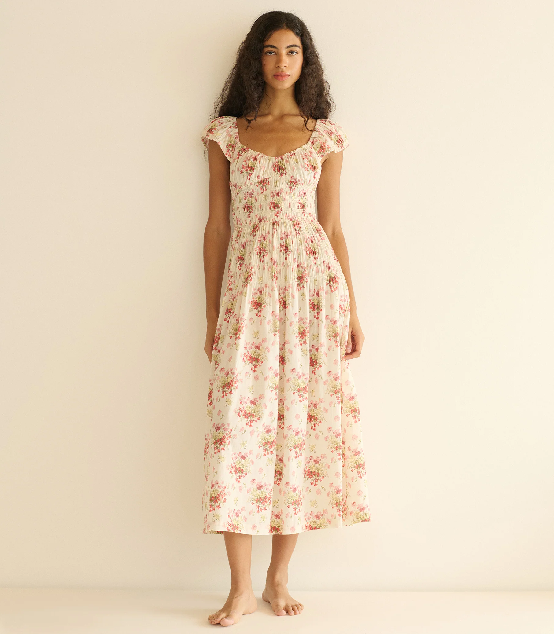 QUINETTE DRESS -- IVORY LANTANA FLORAL