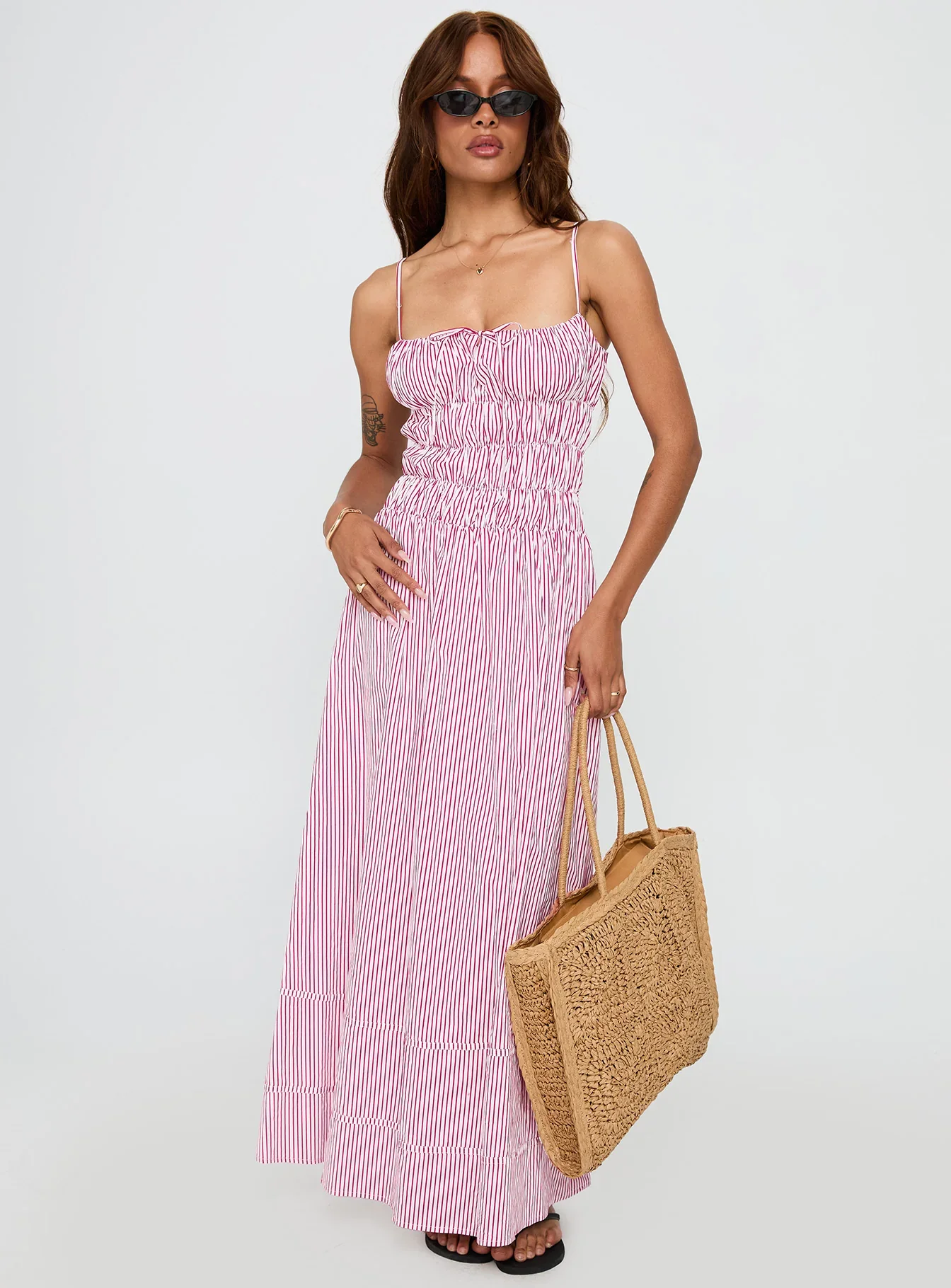 Loralei Shirred Maxi Dress Red Stripe
