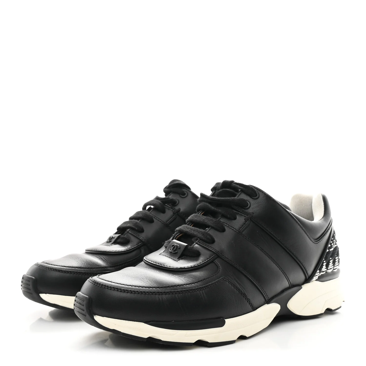 Calfskin Tweed CC Sneakers 41 Black White