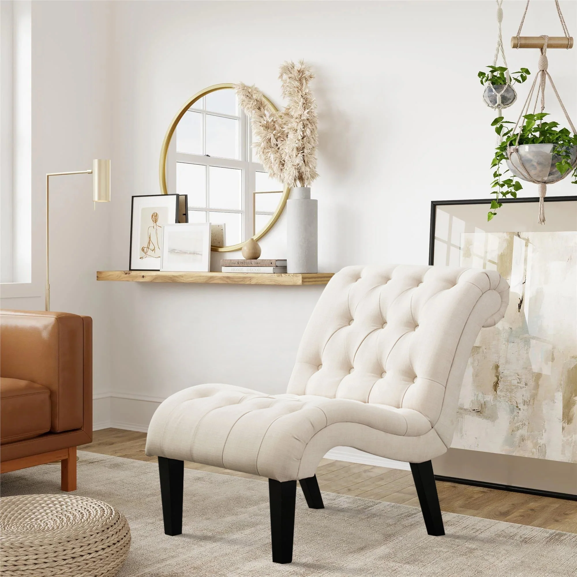 Andeworld Upholstered Accent Chair for Bedroom Living Room Chairs Lounge Chair with Wood Legs Cream Fabric(1/Cream) Image 4