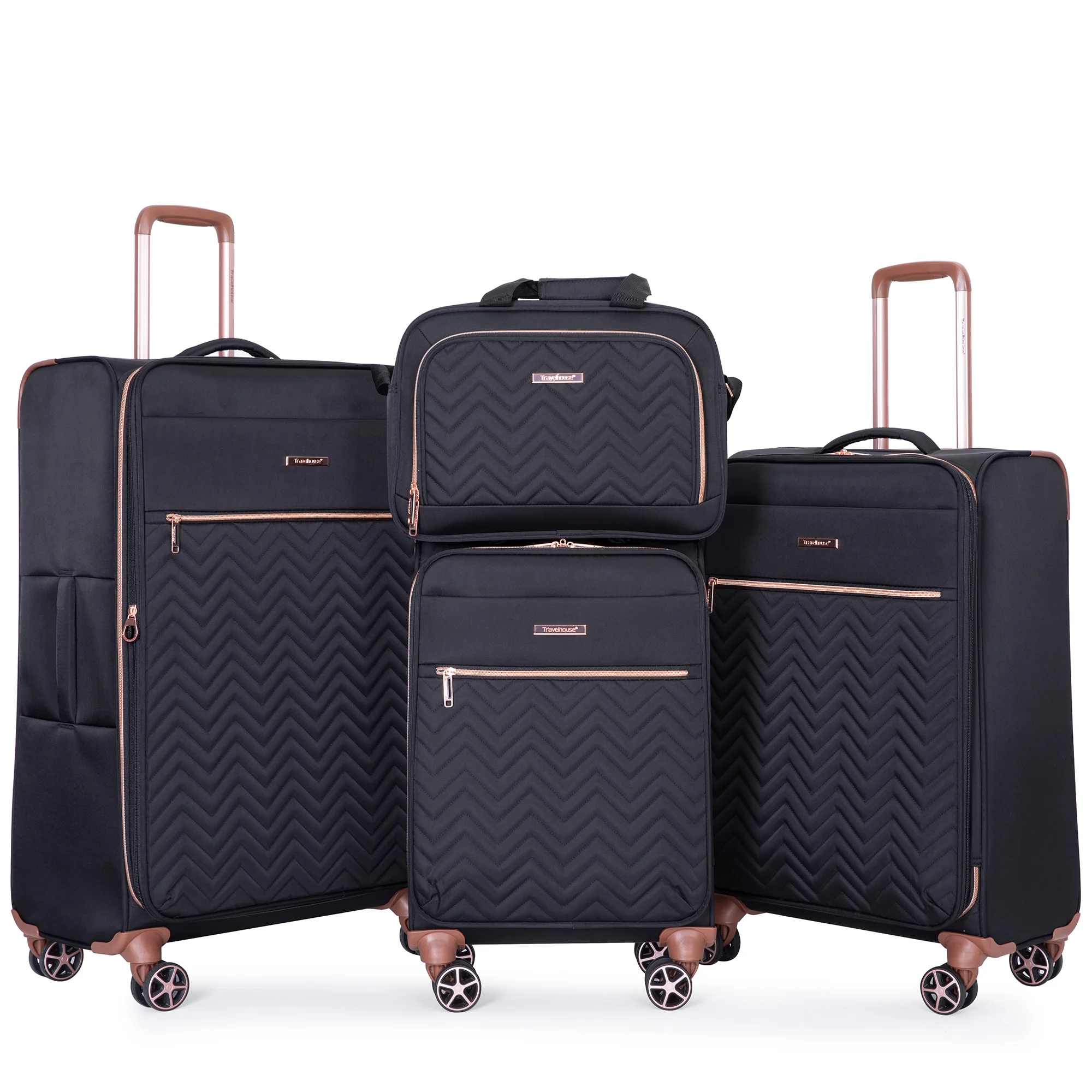 4 Piece Luggage Set Softside Expandable Lightweight Suitcase with Double Spinner Wheels.(Black)(Black/4) - Image 6