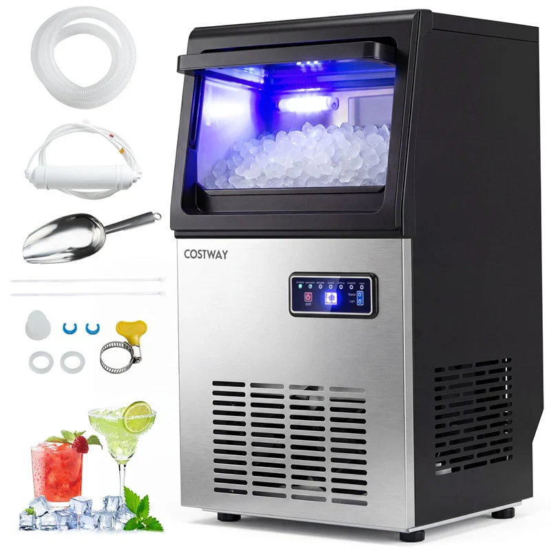 90 LBS/24H Commercial Nugget Ice Maker, Undercounter Chewable Pellet Sonic Ice Machine with Self-Cleaning & 10 LBS Storage for Office, Bar, Cafe