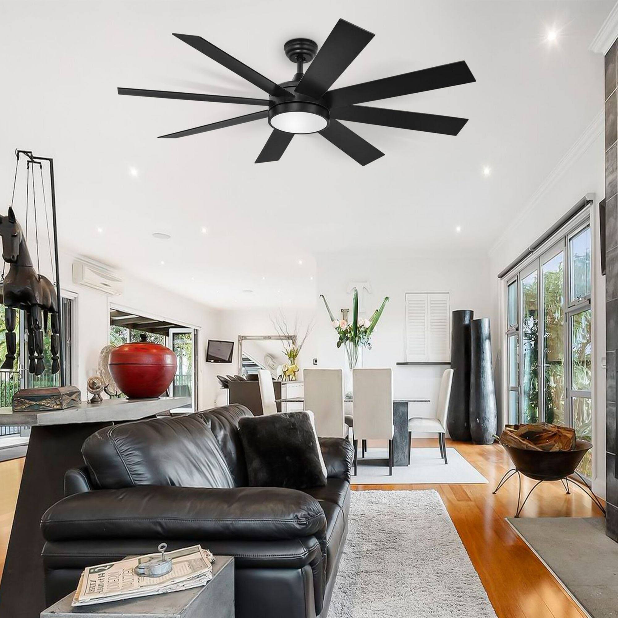 Moasis Matte Black 60-in 8-Blade LED Ceiling Fan with Remote Control - 60