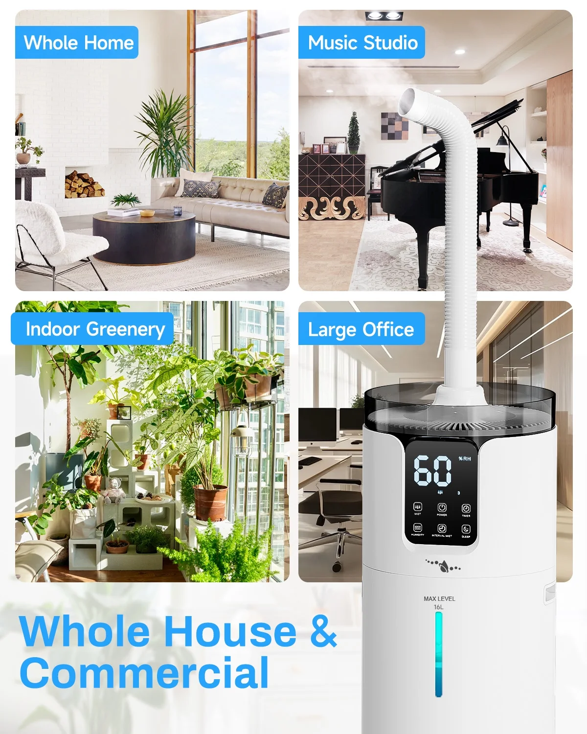 Whole House Humidifier for home, 16L/4.2Gal, 1500 sq.ft., Ultrasonic Cool Mist Humidifier for Room, White - Image 5