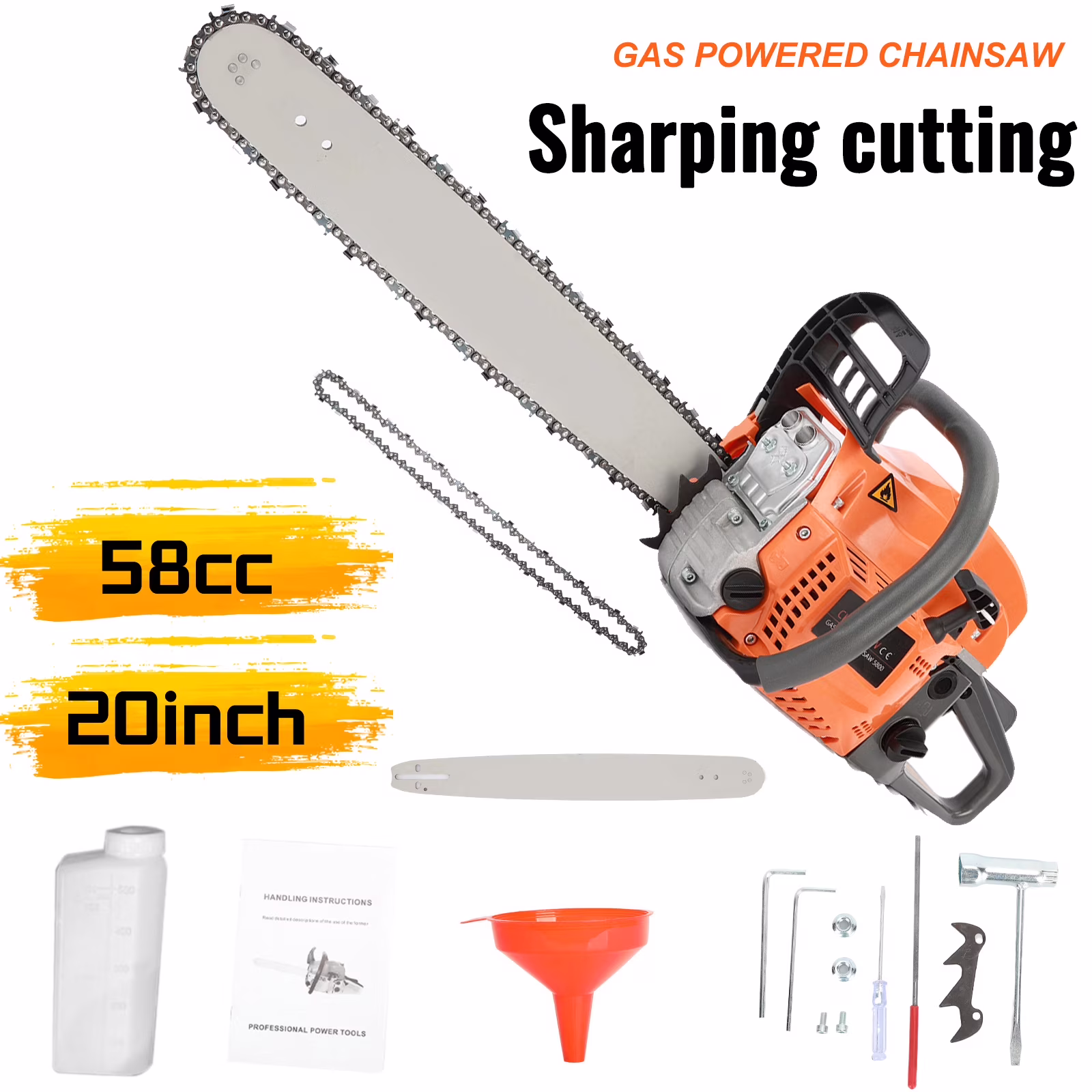 Wharick 58CC Gas Powered Chain Saw, 2 Stroke 20-Inch Gasoline-Chainsaw for Tree Wood Cutting Outdoor Garden Trimming