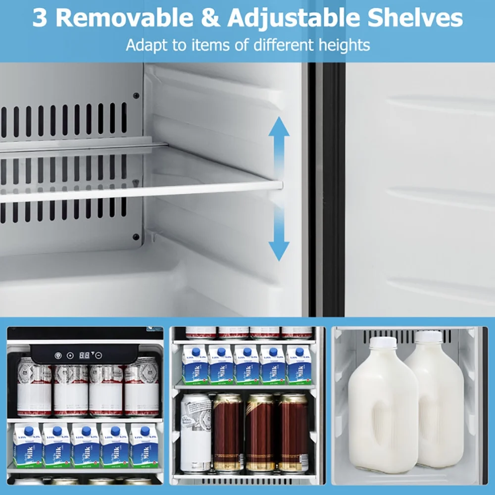 Compact Refrigerator with Adjustable Thermostat and Stainless Steel Door-Silver, Compact Refrigerator Mini Fridge for Dorm/Bedroom/Office/Apartment, Food Storage or Drink Beer - Image 5