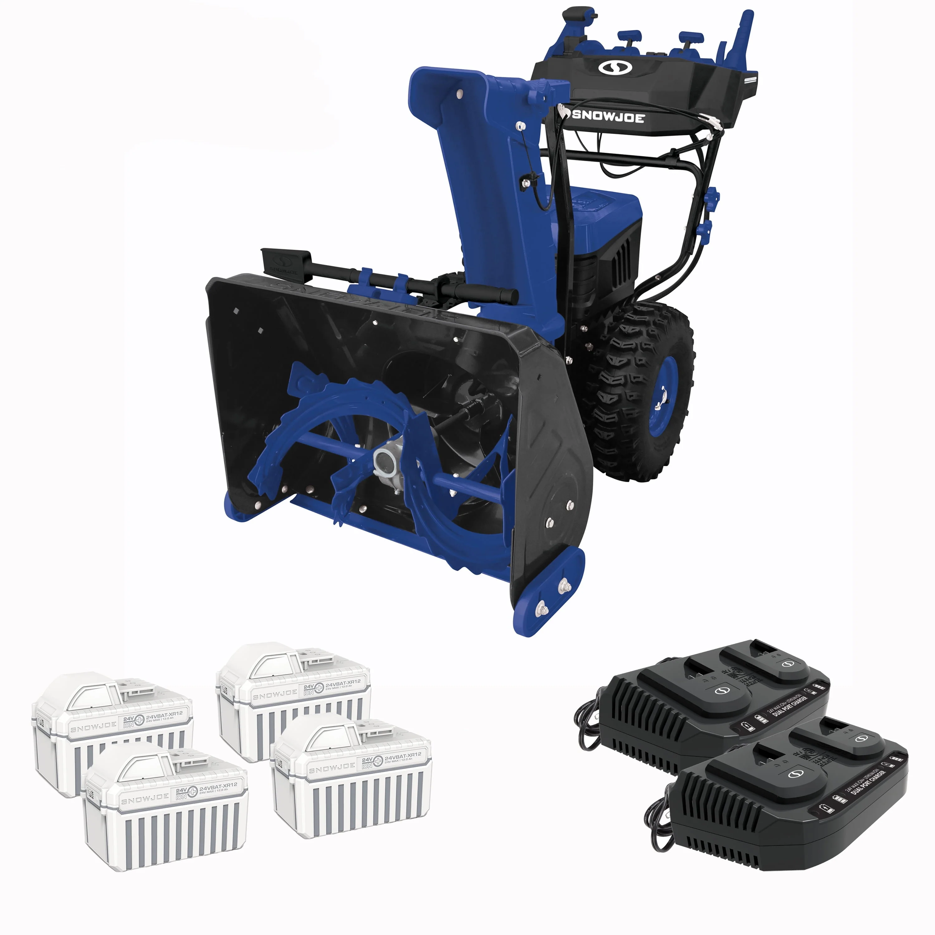 96V 24" Cordless Self Propelled Dual Stage Snow Blower, 4 x 12 Ah Batteries 2 x Chargers