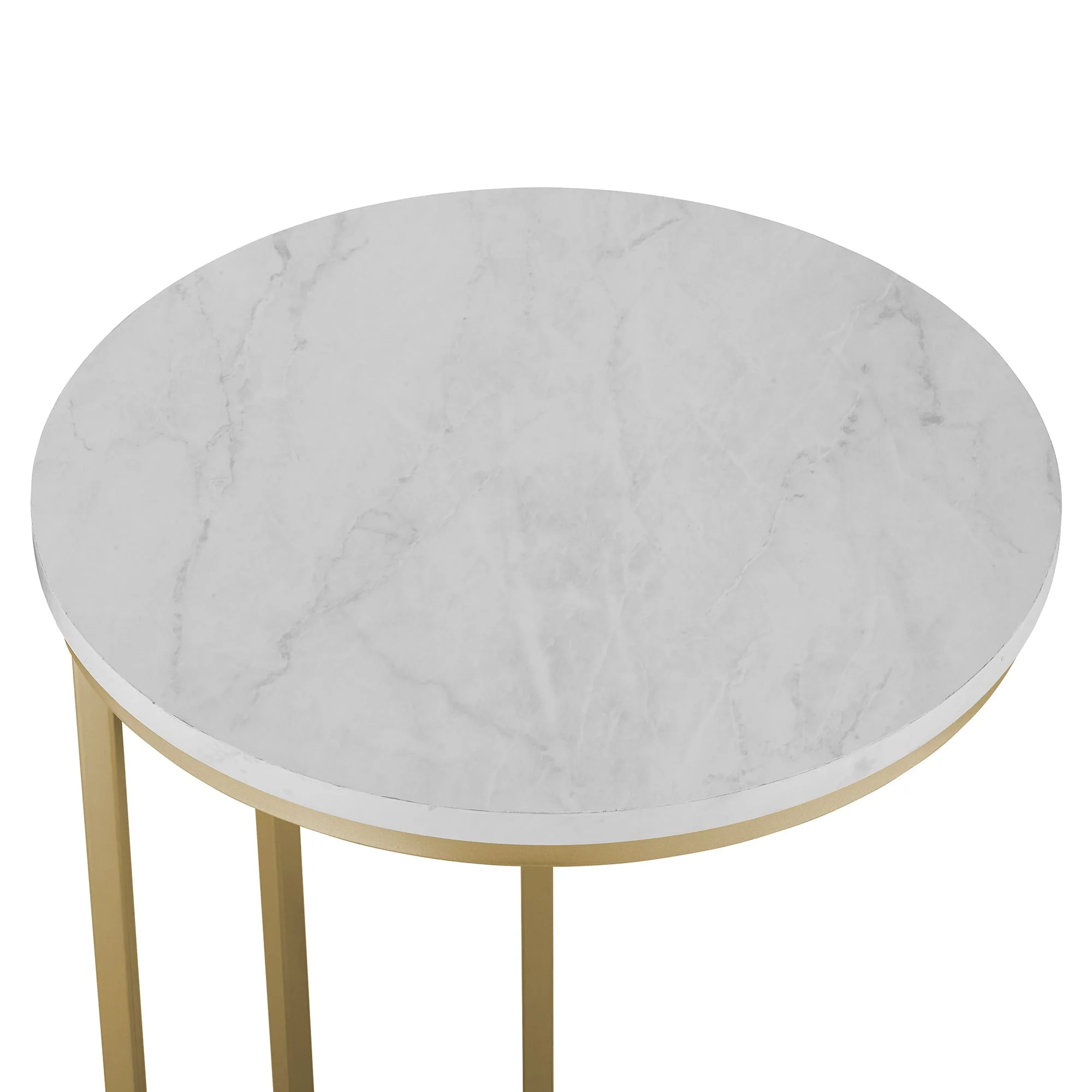 Ember Interiors Modern Glam Athena C Shaped End Table, Faux Marble/Gold(Clear / Chrome) Image 3
