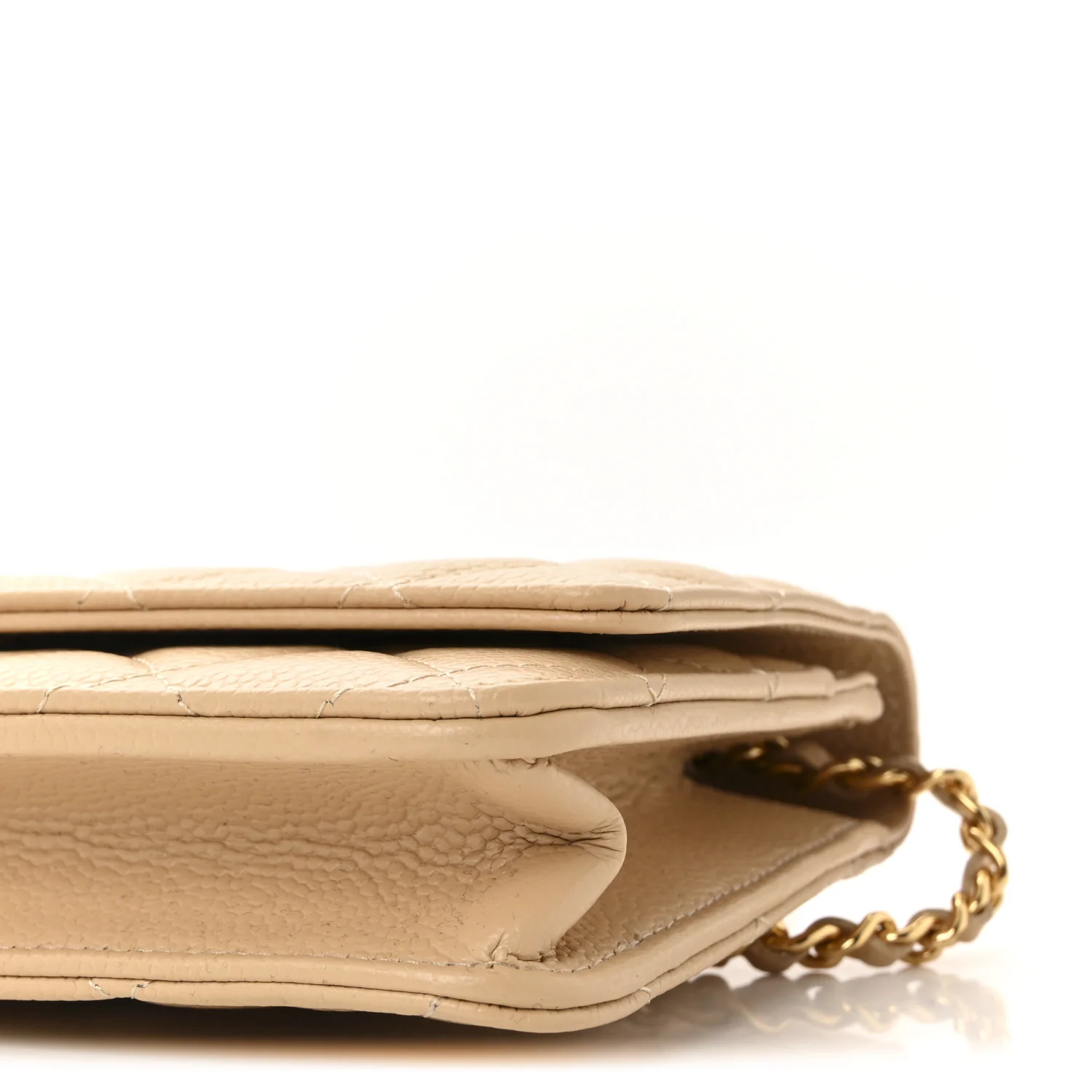 Caviar Quilted Wallet on Chain WOC Beige