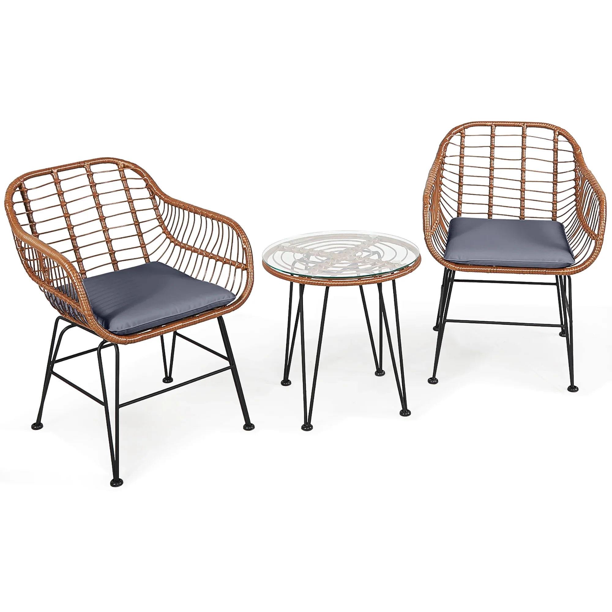 Costway 3PCS Patio Rattan Bistro Set Coffee Table Armchair Garden Red Cushion