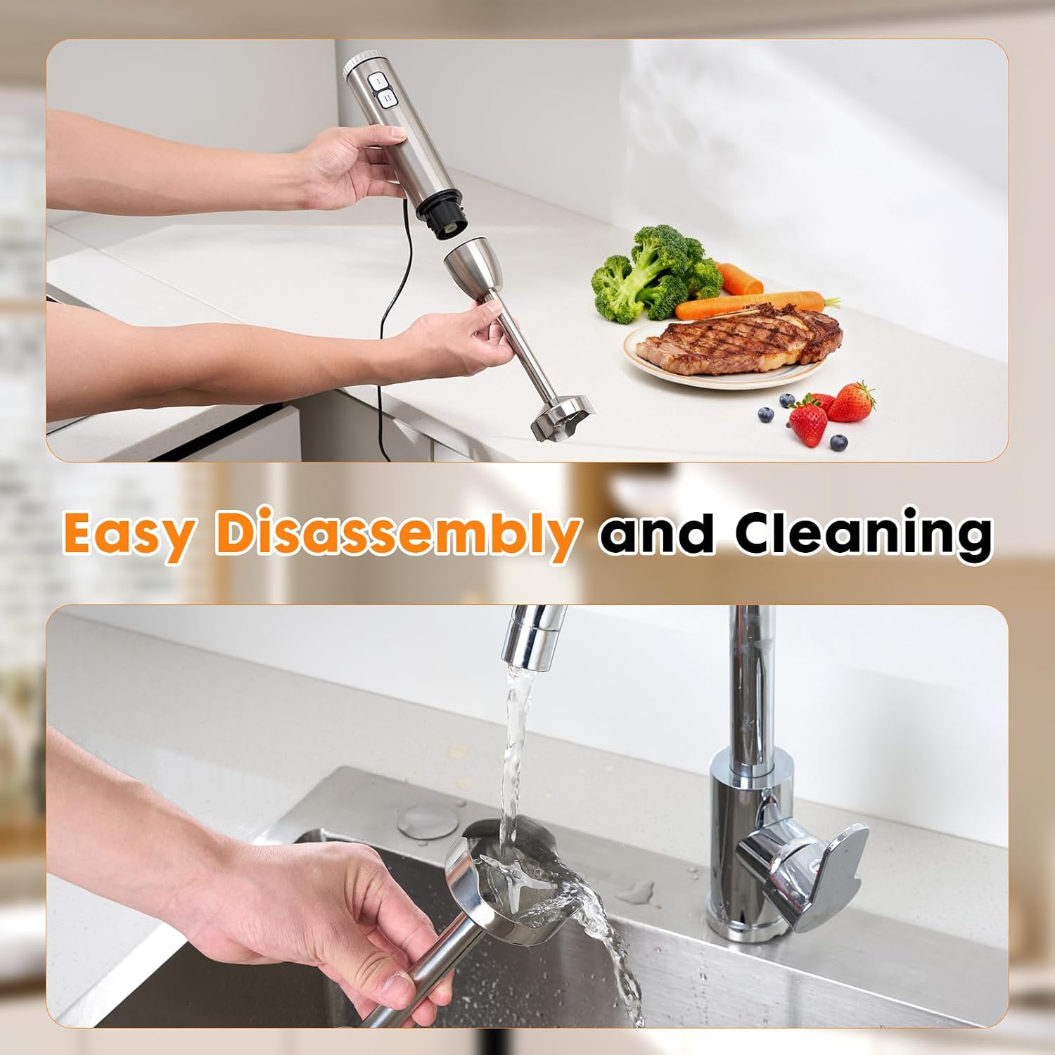 Immersion Blender Handheld 8 in 1 Hand Held Blenders Mixer Stainless Steel Electric Stick Beaker Chopper Milk Frother Grinder