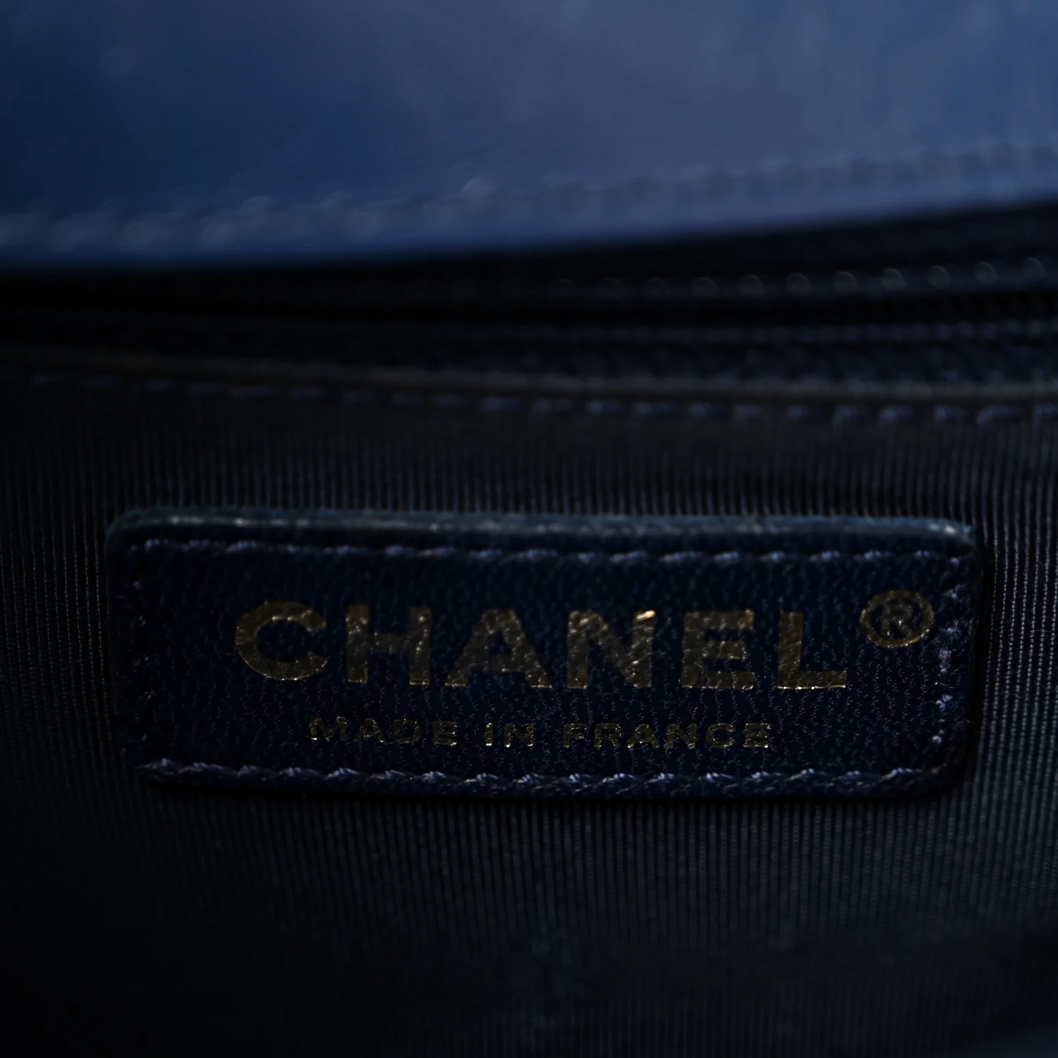 Calfskin Chevron Quilted Top Handle Flap Navy