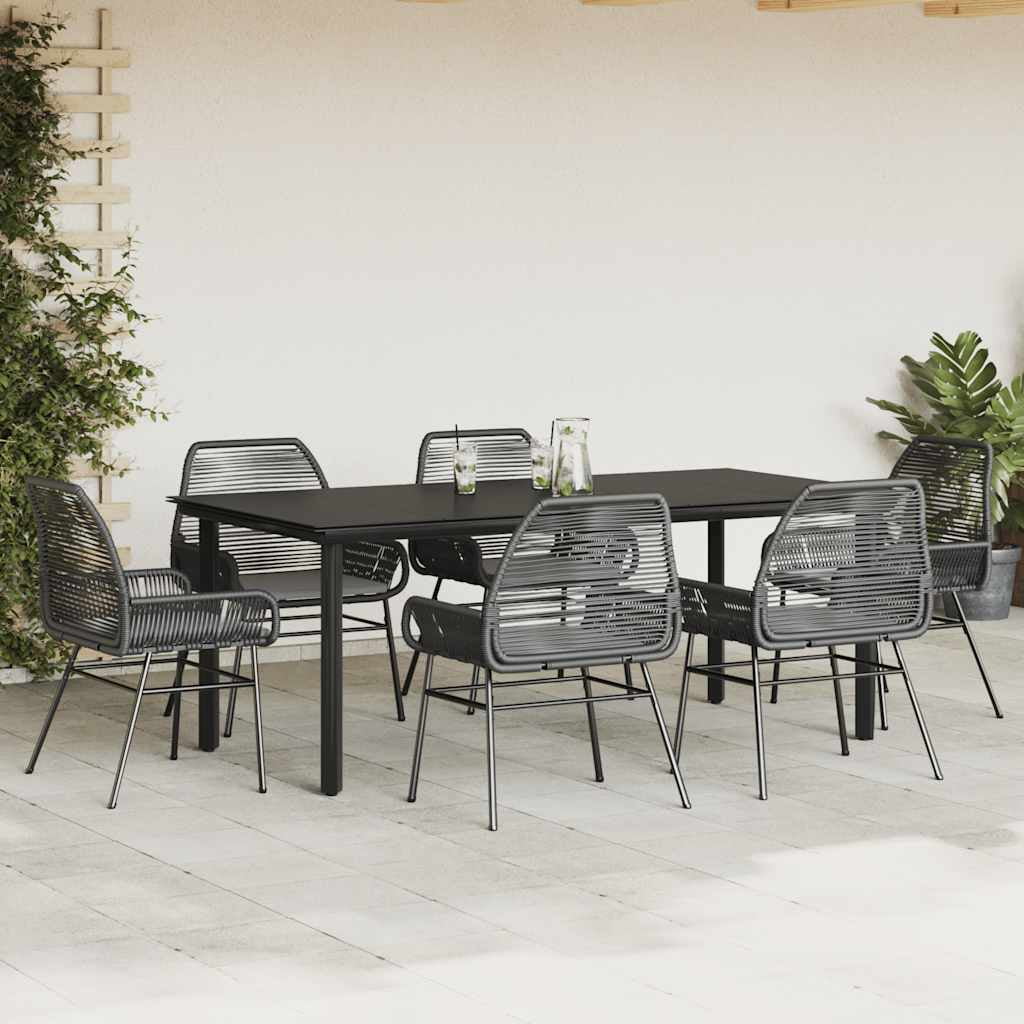 Vidaxl 7 Piece Patio Dining Set with Cushions Black Poly Rattan Glass