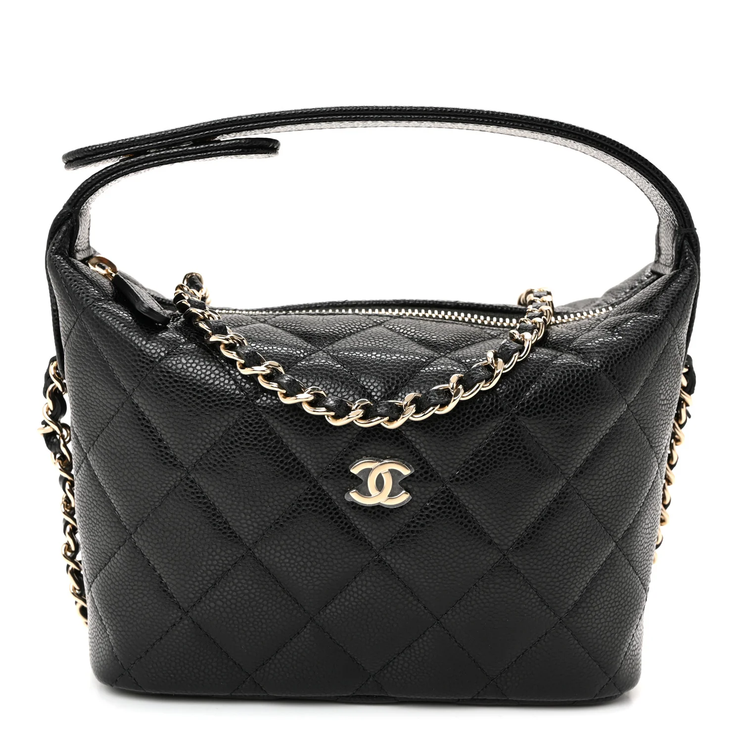 Caviar Quilted Hobo Clutch With Chain  Black