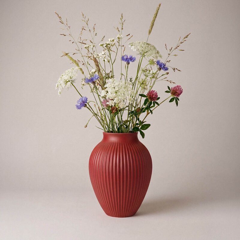 Knabstrup vase 27 cm ripple soft cherry red
