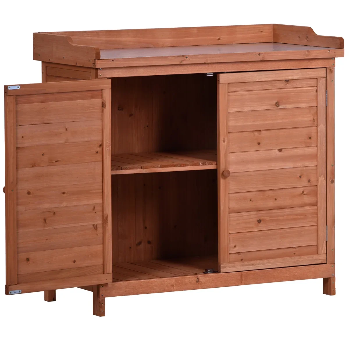 Potting Bench Table, Wooden Patio Workstation Storage Cabinet Garden Shed with 2-Tier Shelves & Side Hook, Outdoor Potting Bench Work Bench for Backyard Courtyards, 39''Lx19.1''Wx37.4''H, Orange