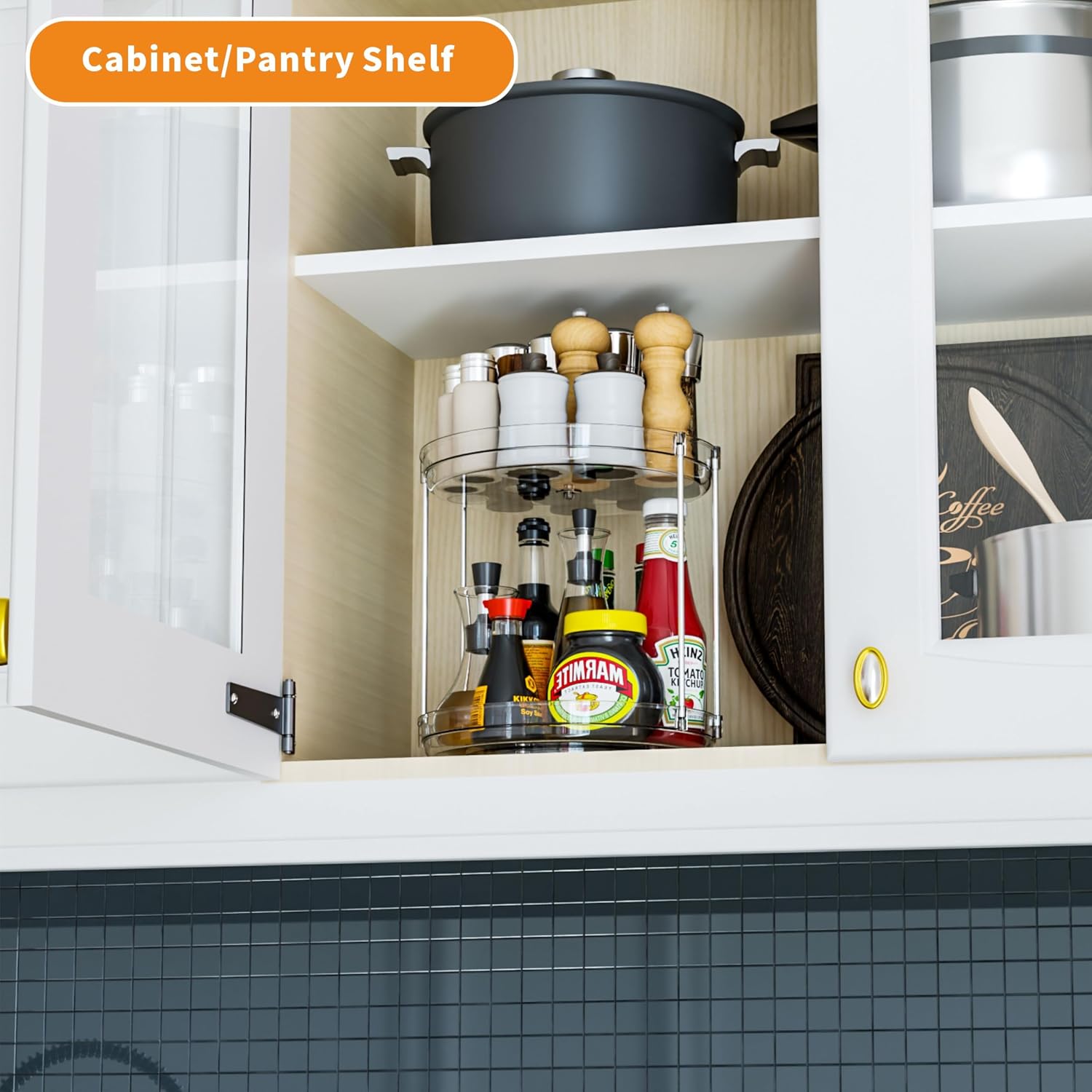 2 Tier Lazy Susan Turntable for Cabinet, Countertop, Pantry, 9.5