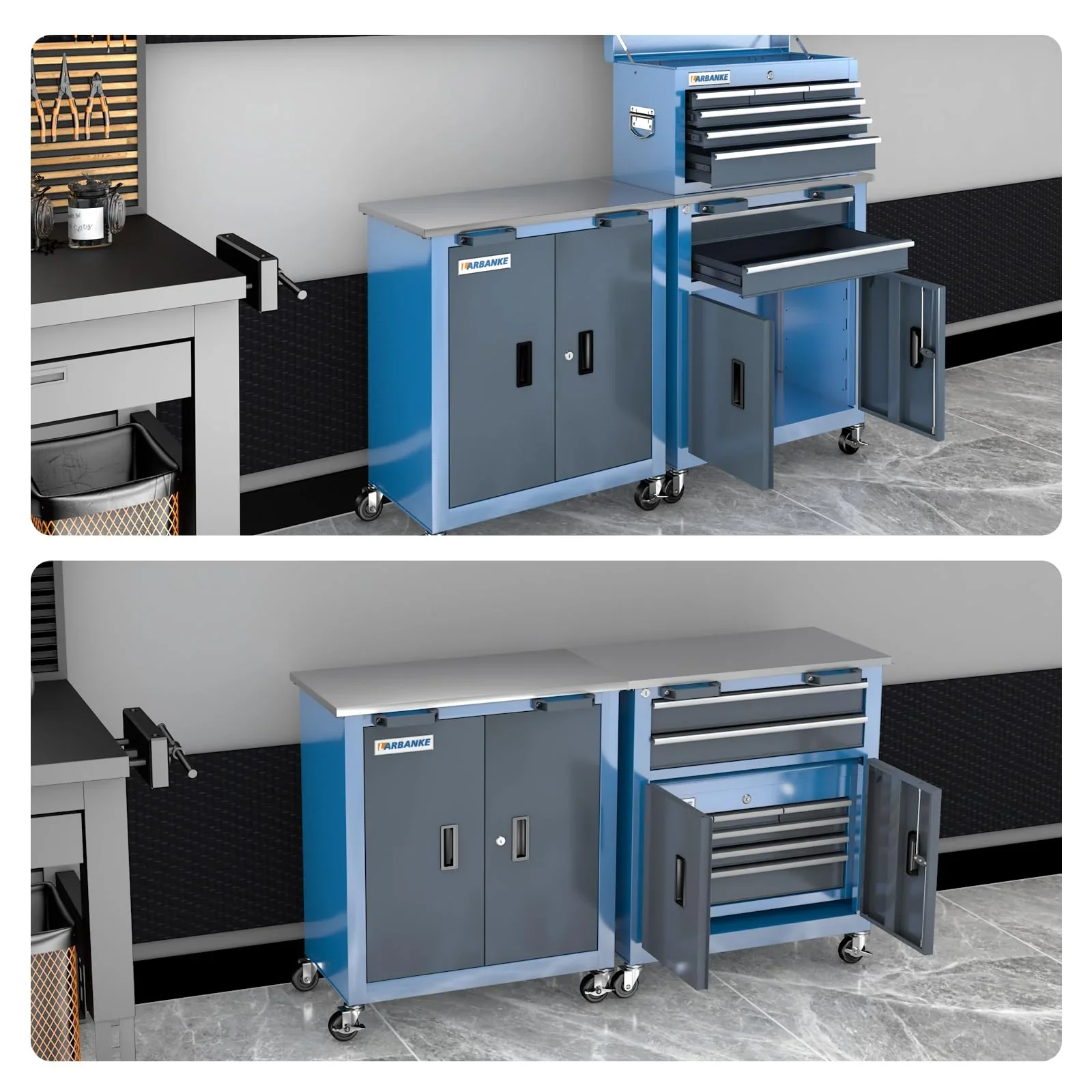 Rolling Tool Chest 5-Drawer Tool Cabinet with Stainless Steel Top Key Lock Heavy-Duty