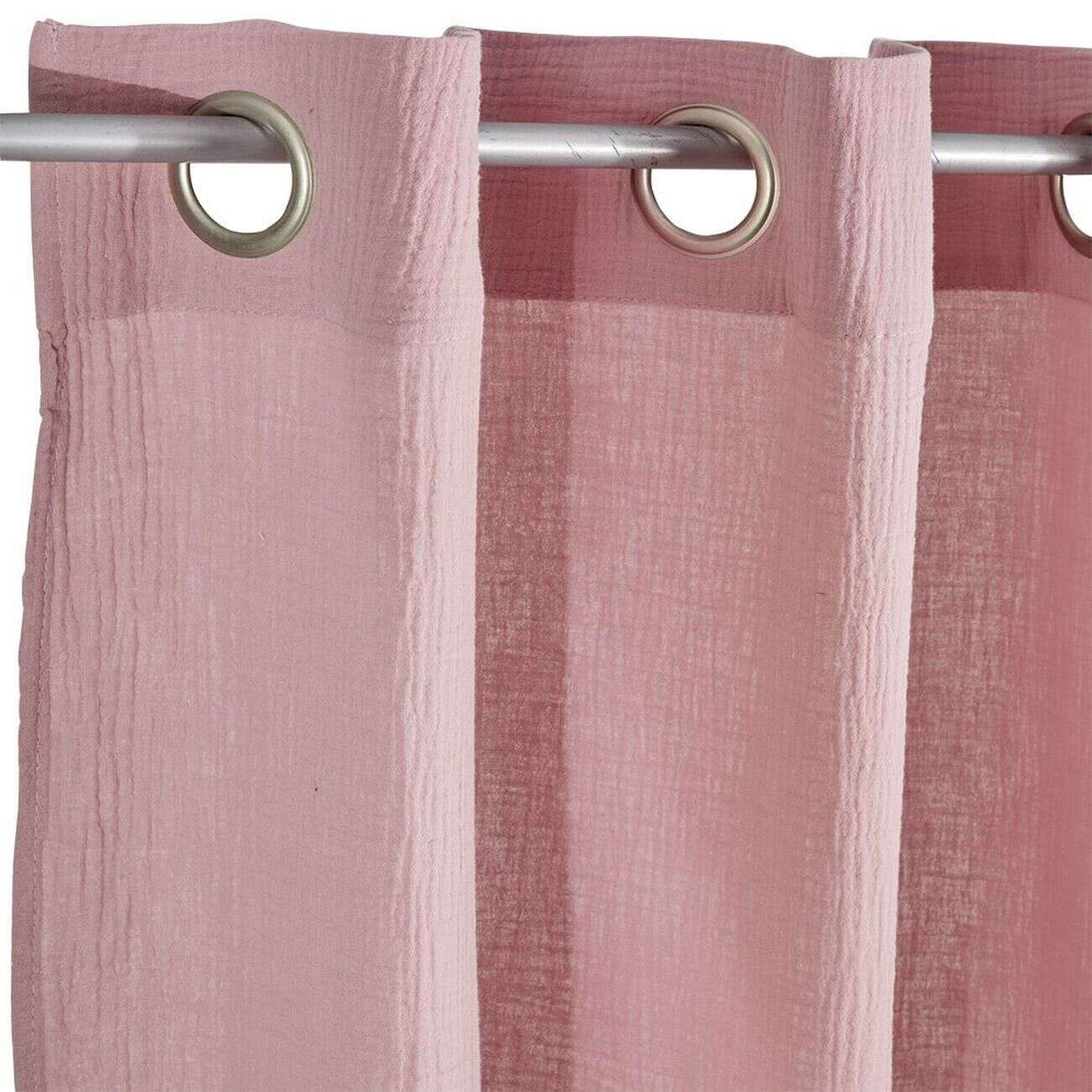 Rideau à oeillets gaze de coton rose uni 135xL240cm