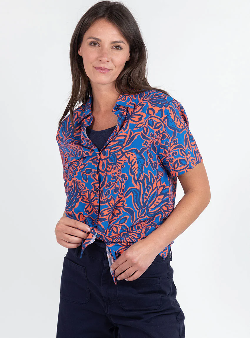 Chemisier femme en viscose imprimé floral bleu