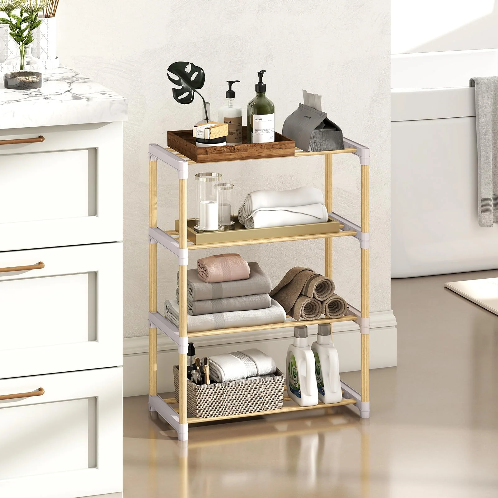 Tangkula 4-Tier Freestanding Shoe Stand with Slatted Open Shelves