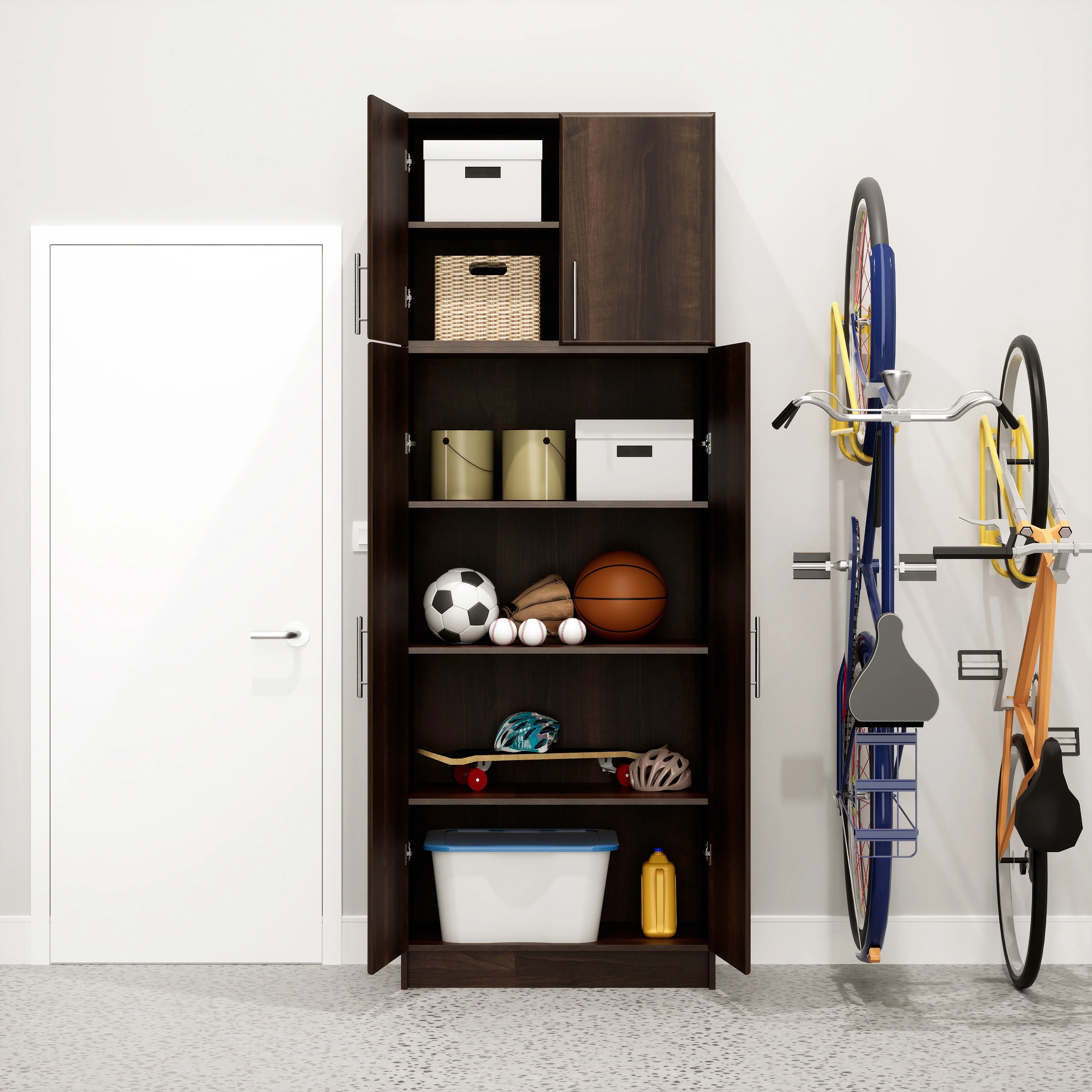 Adjustable Shelves Cabinet Functional Tall Garage Table, 16"D x 32"W x 65"H Freestanding Garage Cabinet with 2-Doors, Espresso EES-3264(Espresso) - Image 8