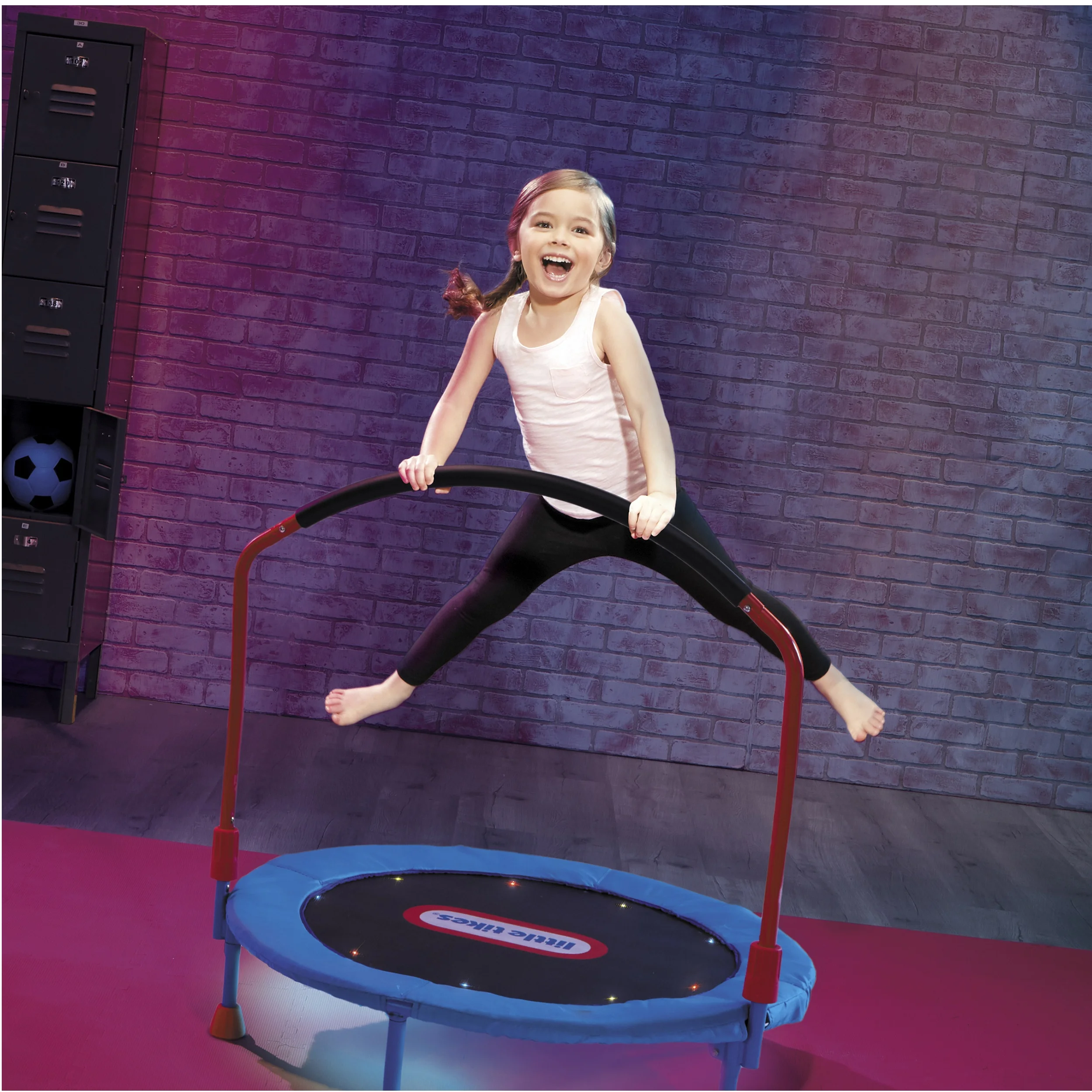 Light Up Easy Store 3 Foot Trampoline, with Hand Rail, Blue Image 3